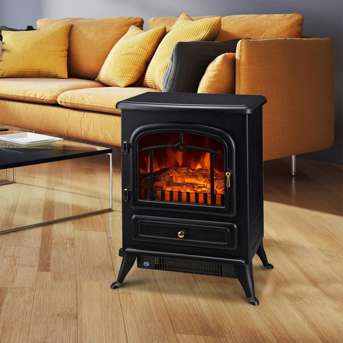 HOMCOM Elektrischer-Kamin MH820-039 schwarz Glas Metall B/H/T: ca. 42x55x28 cm ca. 1850 W Elektrokamin 820-039 - schwarz (42,00/55,00/28,00cm) - HOMCOM