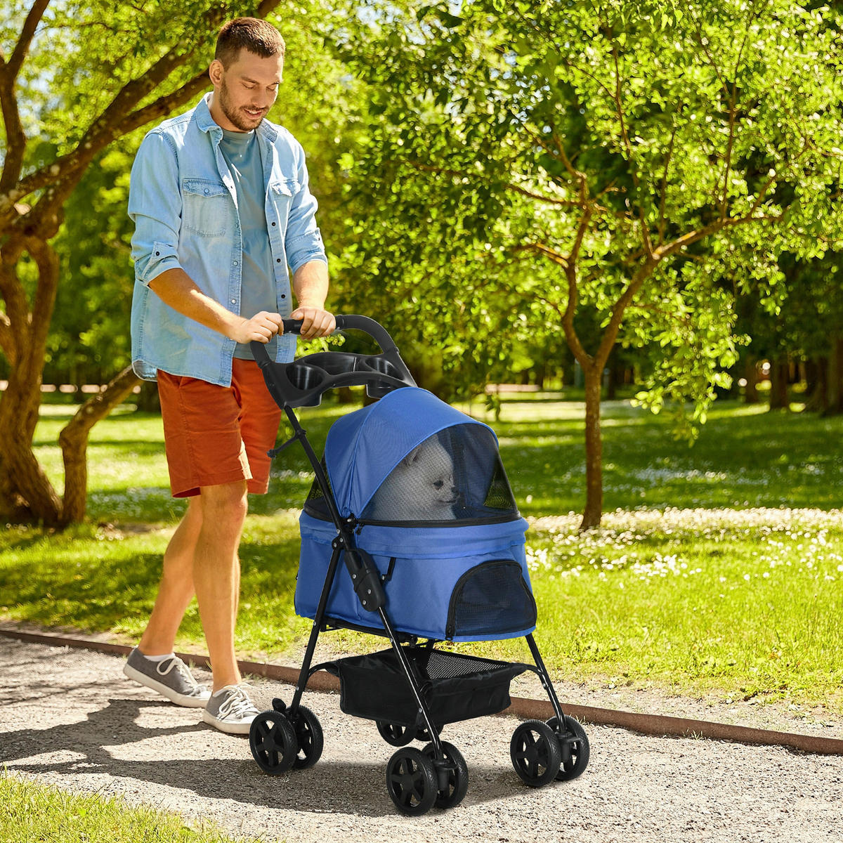 PawHut Hunde-Zubehör blau Edelstahl B/H/L: ca. 45x67x96 cm Hundewagen - blau (96,00/45,00/67,00cm) - PawHut