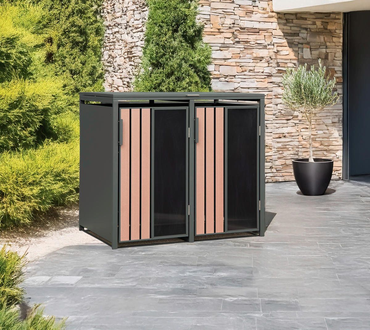 Westmann Mülltonnenbox Status anthrazit B/H/L: ca. 132x116x80 cm Status - anthrazit (80,00/132,00/116,00cm) - Westmann