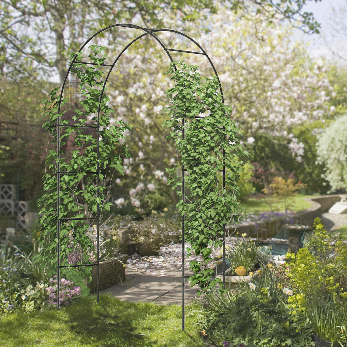 Outsunny Rosenbogen mit Metallrahmen schwarz B/H/L: ca. 40x240x140 cm Rosenbogen_mit_Metallrahmen - schwarz (140,00/40,00/240,00cm) - Outsunny