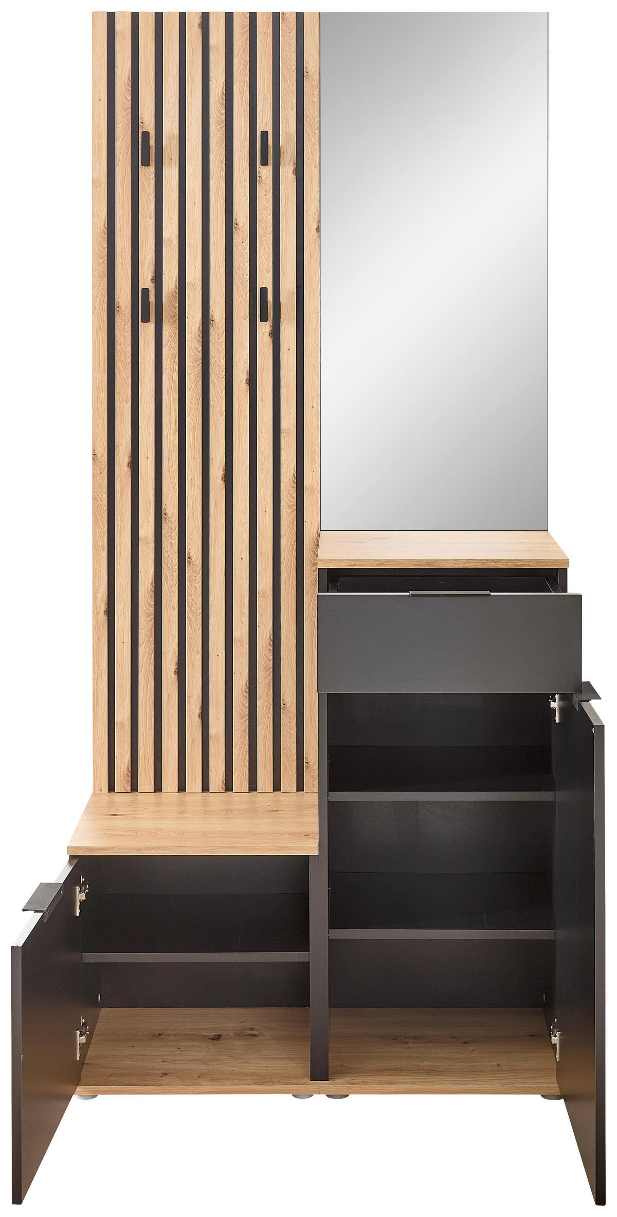 Garderobe Simple anthrazit Eiche Artisan Nachbildung B/H/T: ca. 88x195x35 cm Simple - Eiche/anthrazit (88,00/195,00/35,00cm)