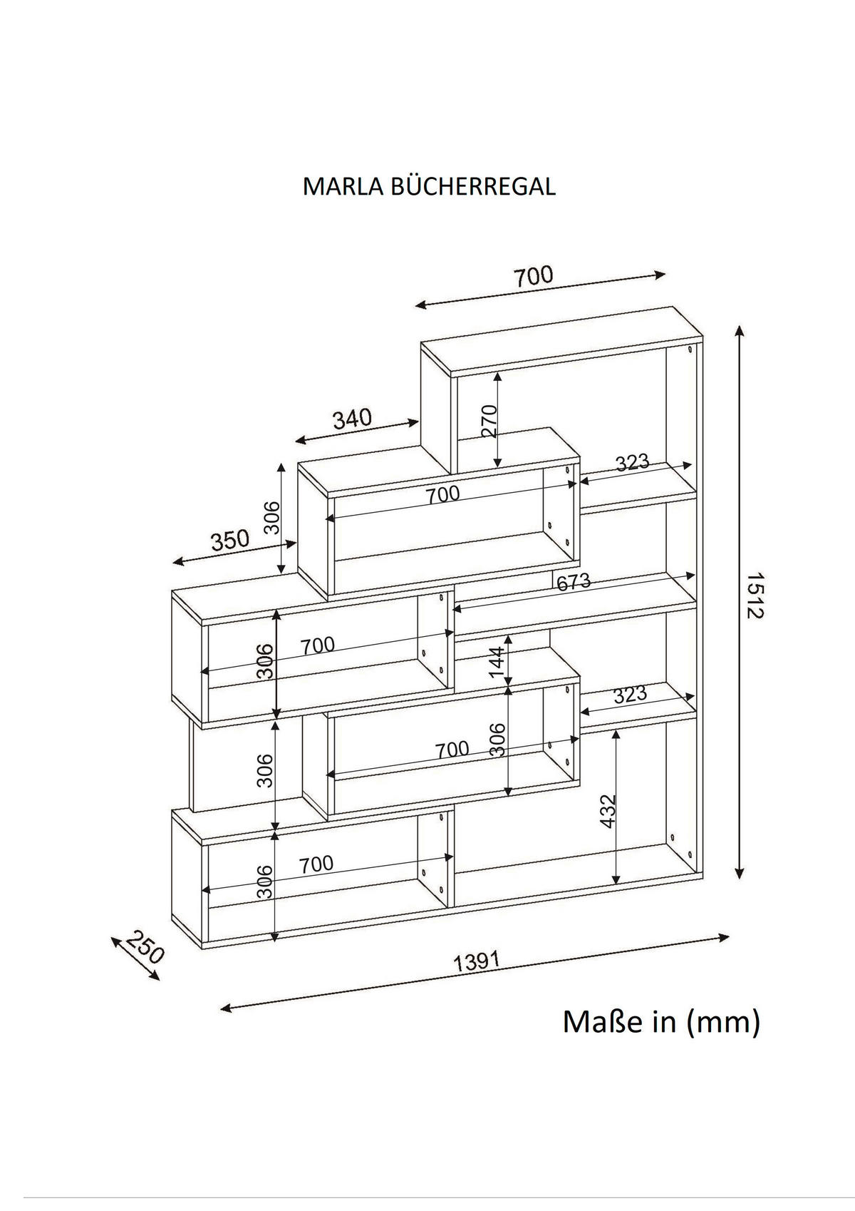 Regal Marla weiß B/H/T: ca. 139x151x22 cm Marla - weiß (139,00/151,00/22,00cm) - moebel17