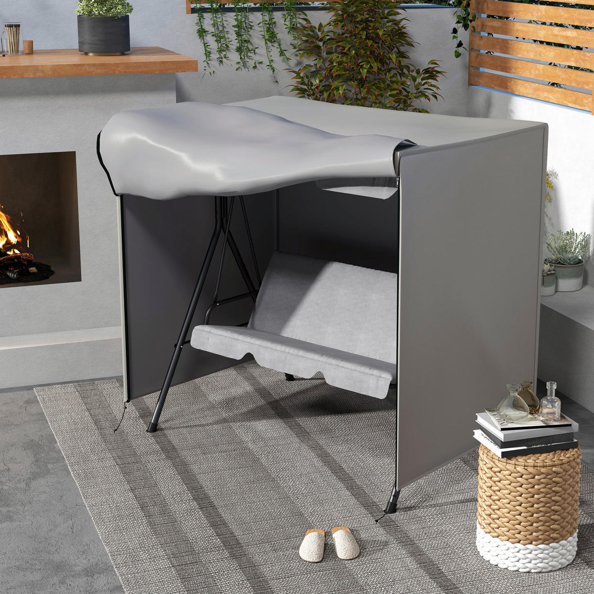 Outsunny Abdeckplane grau Polyester B/H/L: ca. 114x177x152 cm Abdeckhaube_für_Hollywoodschaukeln - grau (152,00/114,00/177,00cm) - Outsunny