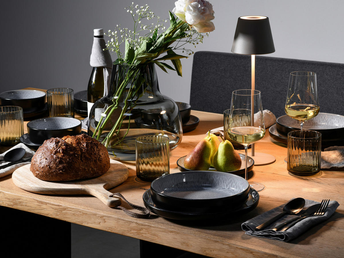 CreaTable Tafelservice Nordic Fjord grau Steinzeug 12 tlg. Nordic Fjord - grau - CreaTable