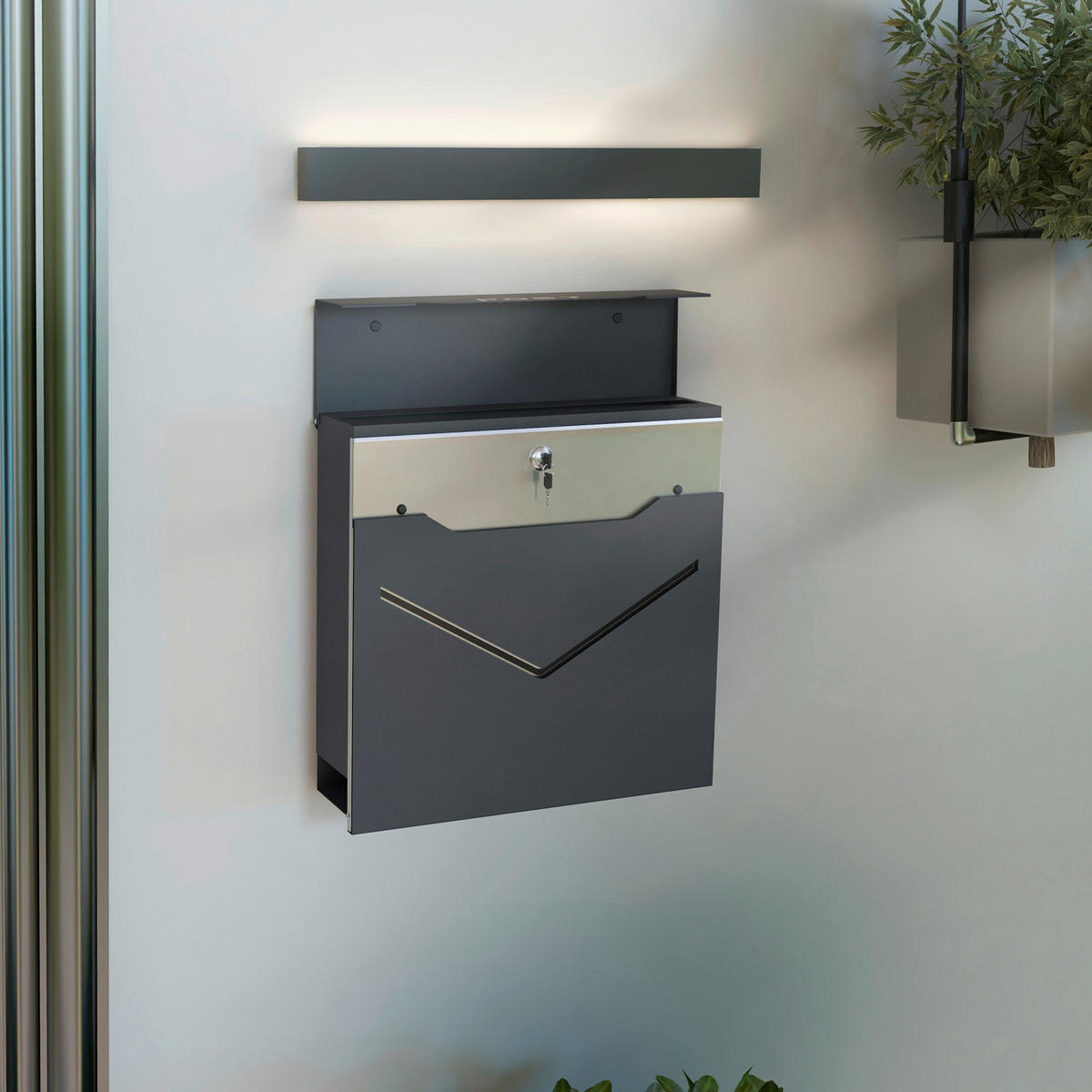 HOMCOM Briefkasten dunkelgrau B/H/L: ca. 10,5x37x37 cm Briefkasten - dunkelgrau (37,00/10,50/37,00cm) - HOMCOM
