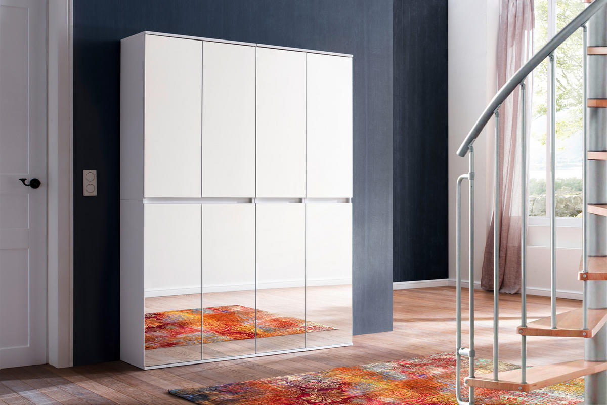 Garderobenschrank Mirror weiß B/H/T: ca. 148x191x34 cm Mirror - weiß (148,00/191,00/34,00cm) - Trendteam
