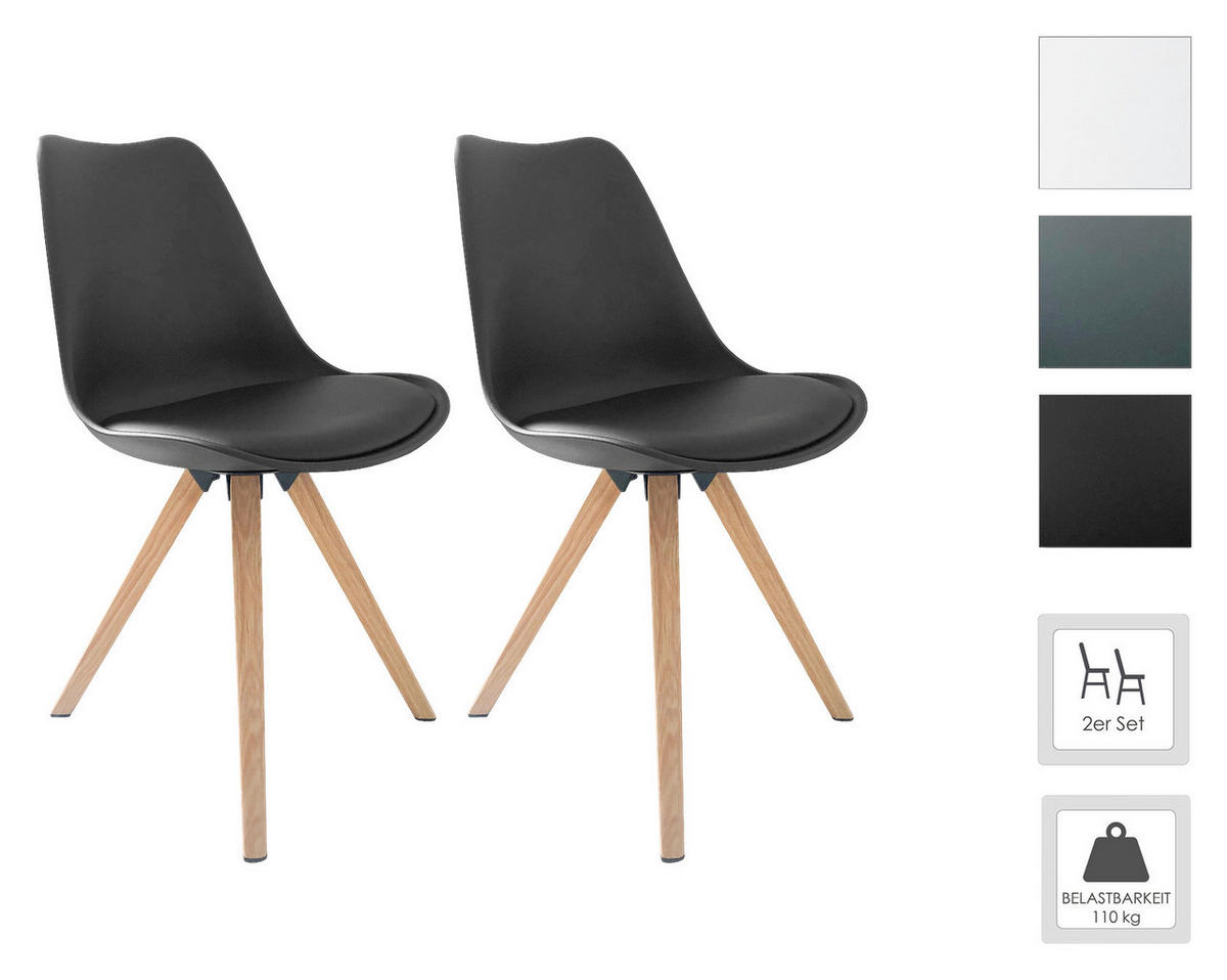 Stuhl KIRA  2er-Set schwarz schwarz Eiche Kunststoff Kunstleder Metall B/H/T: ca. 48x86x55,5 cm KIRA  2er-Set - Eiche/schwarz (48,00/86,00/55,50cm) - byLIVING