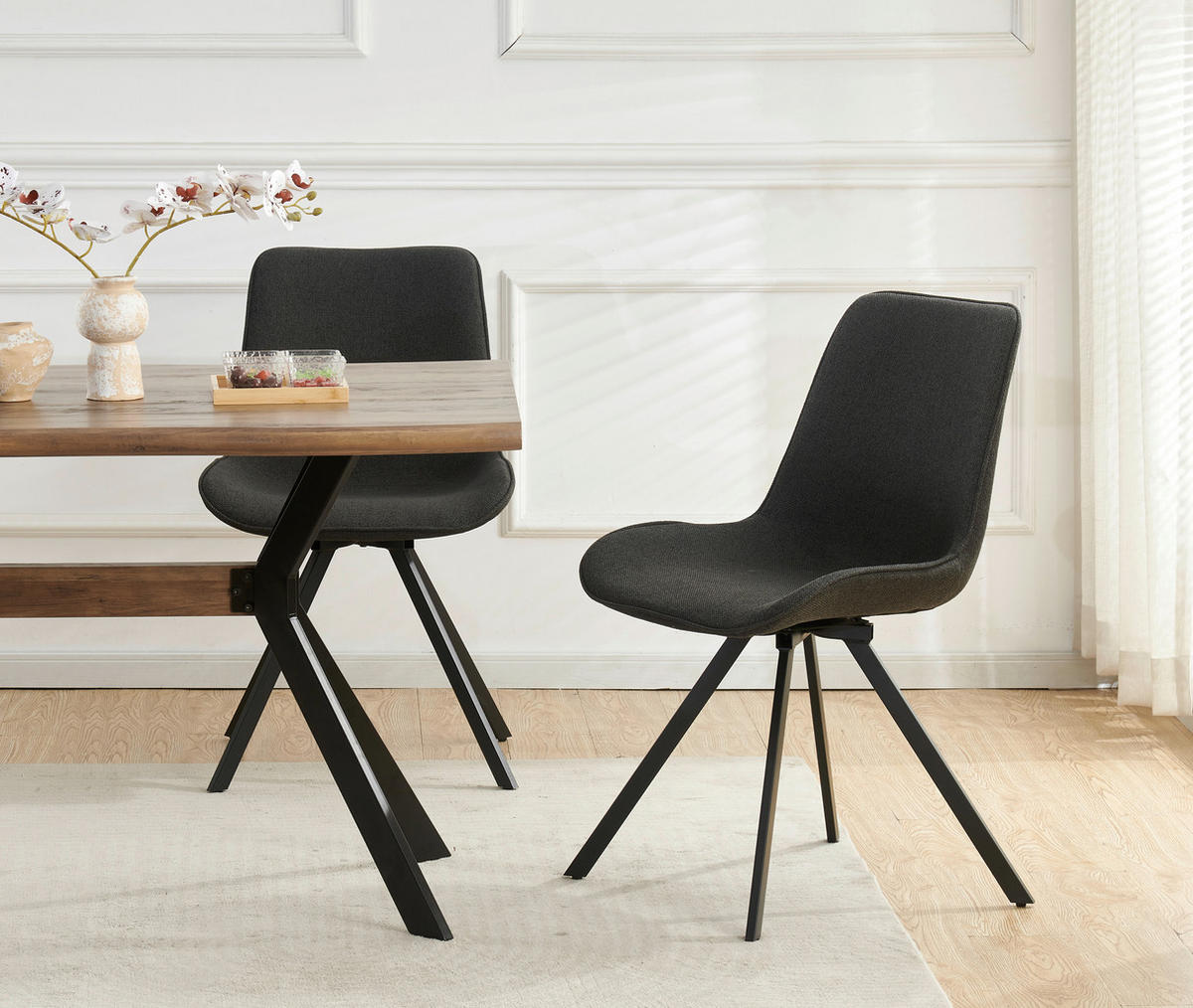 Drehstuhl EMILIA, 2er Set anthrazit schwarz Webstoff B/H/T: ca. 52x85x61 cm EMILIA, 2er Set - schwarz/anthrazit (52,00/85,00/61,00cm) - xonox.home