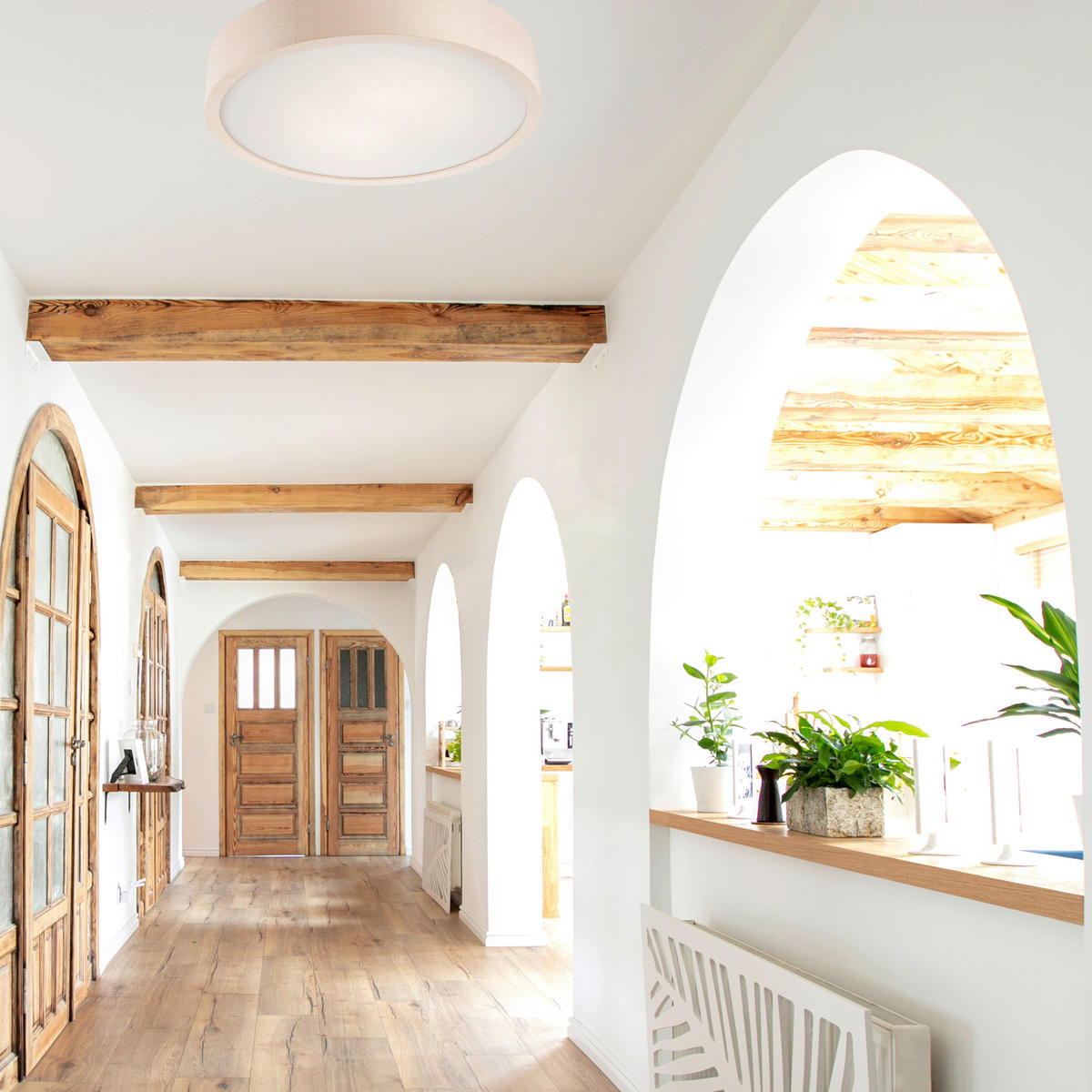 Lamkur Deckenleuchte weiß Glas Holz B/H/L: ca. 38,5x12x38,5 cm 2 Brennstellen Eveline - weiß (38,50/38,50/12,00cm) - Lamkur