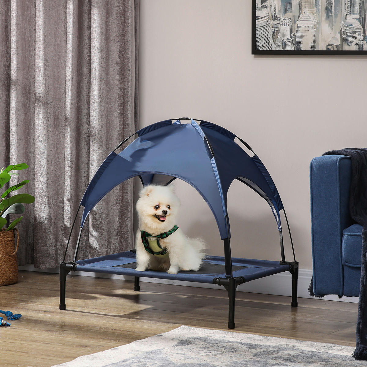 PawHut Hunde-Zubehör dunkelblau Edelstahl B/H/L: ca. 61x76x73 cm Hundebett - schwarz/dunkelblau (73,00/61,00/76,00cm) - PawHut