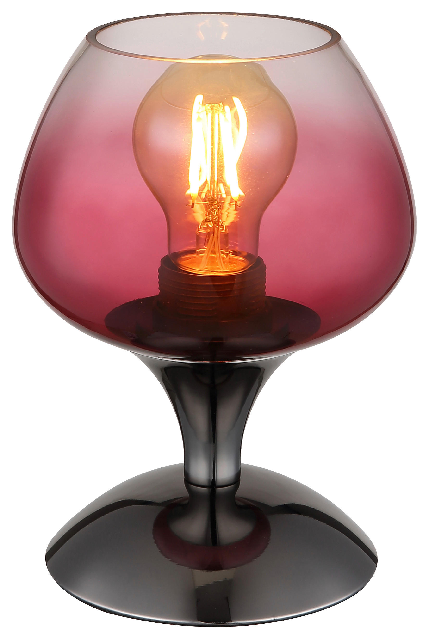 GLOBO Tischleuchte brombeer Chrom schwarz Metall Textil Glas H/D: ca. 20,5x15 cm E27 1 Brennstellen MAXY - schwarz/Chrom (15,00/20,50cm) - GLOBO