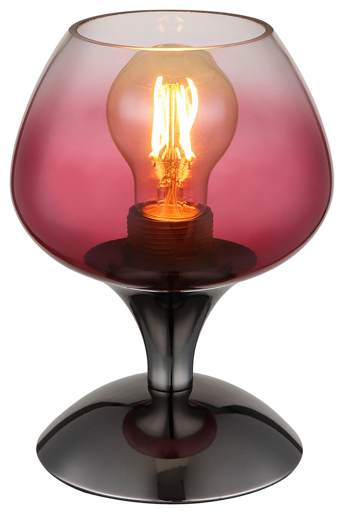GLOBO Tischleuchte brombeer Chrom schwarz Metall Textil Glas H/D: ca. 20,5x15 cm E27 1 Brennstellen MAXY - schwarz/Chrom (15,00/20,50cm) - GLOBO