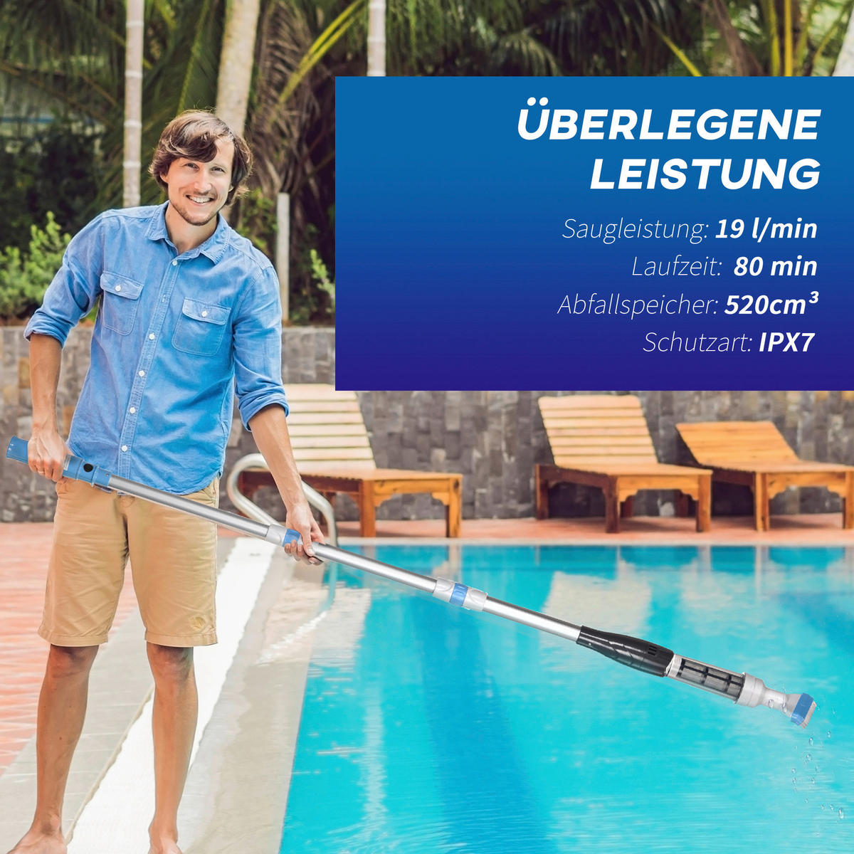Outsunny Poolsauger mit Teleskopgriff blau Aluminium H/D: ca. 162x6 cm Poolsauger_mit_Teleskopgriff - blau/weiß (6,00/162,00cm) - Outsunny