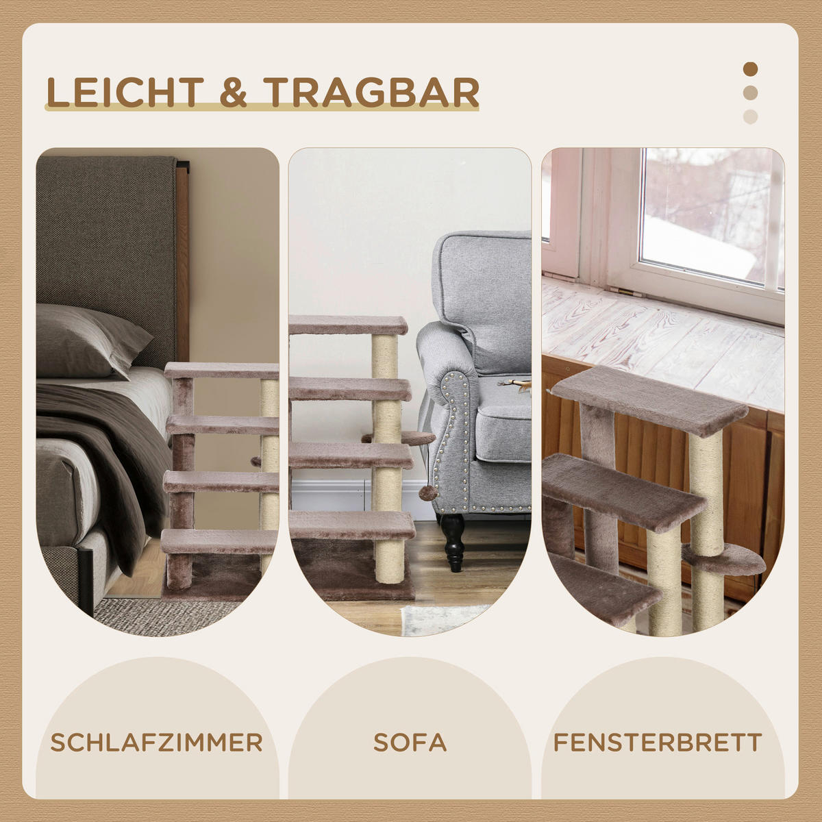 PawHut Katzentreppe braun Stoff B/H/L: ca. 40x64x60 cm Katzentreppe - braun (60,00/40,00/64,00cm) - PawHut