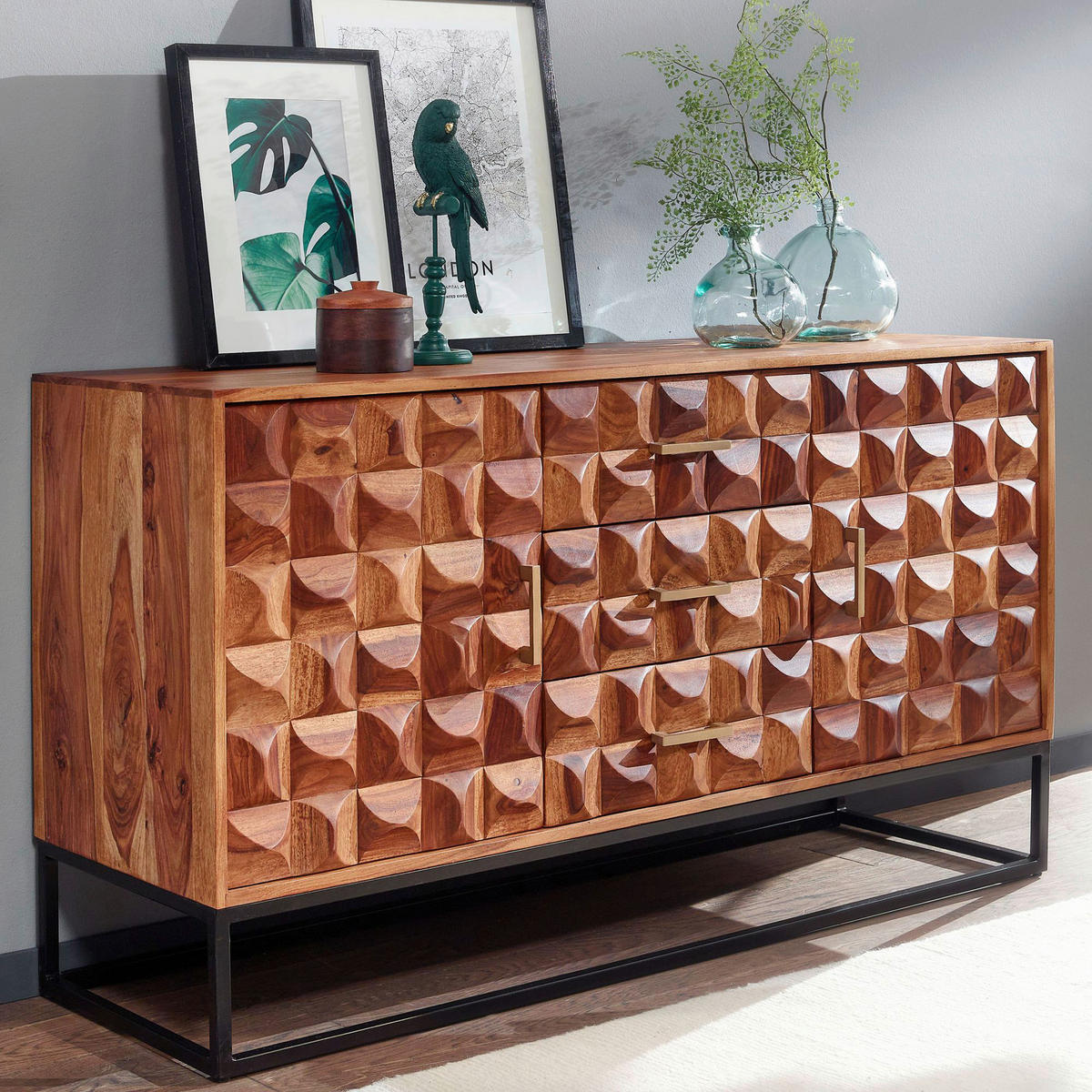 Sideboard rosenholz Nachbildung B/H/T: ca. 145x81x45 cm Sideboard - rosenholz (145,00/81,00/45,00cm) - Wohnling