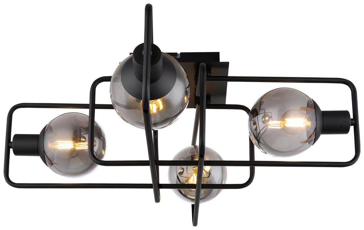 GLOBO Deckenleuchte 15830-4D Blama schwarz Rauch Metall Glas B/H/T: ca. 61x20x61 cm E14 4 Brennstellen Blama - schwarz/Rauch (61,00/20,00/61,00cm) - GLOBO