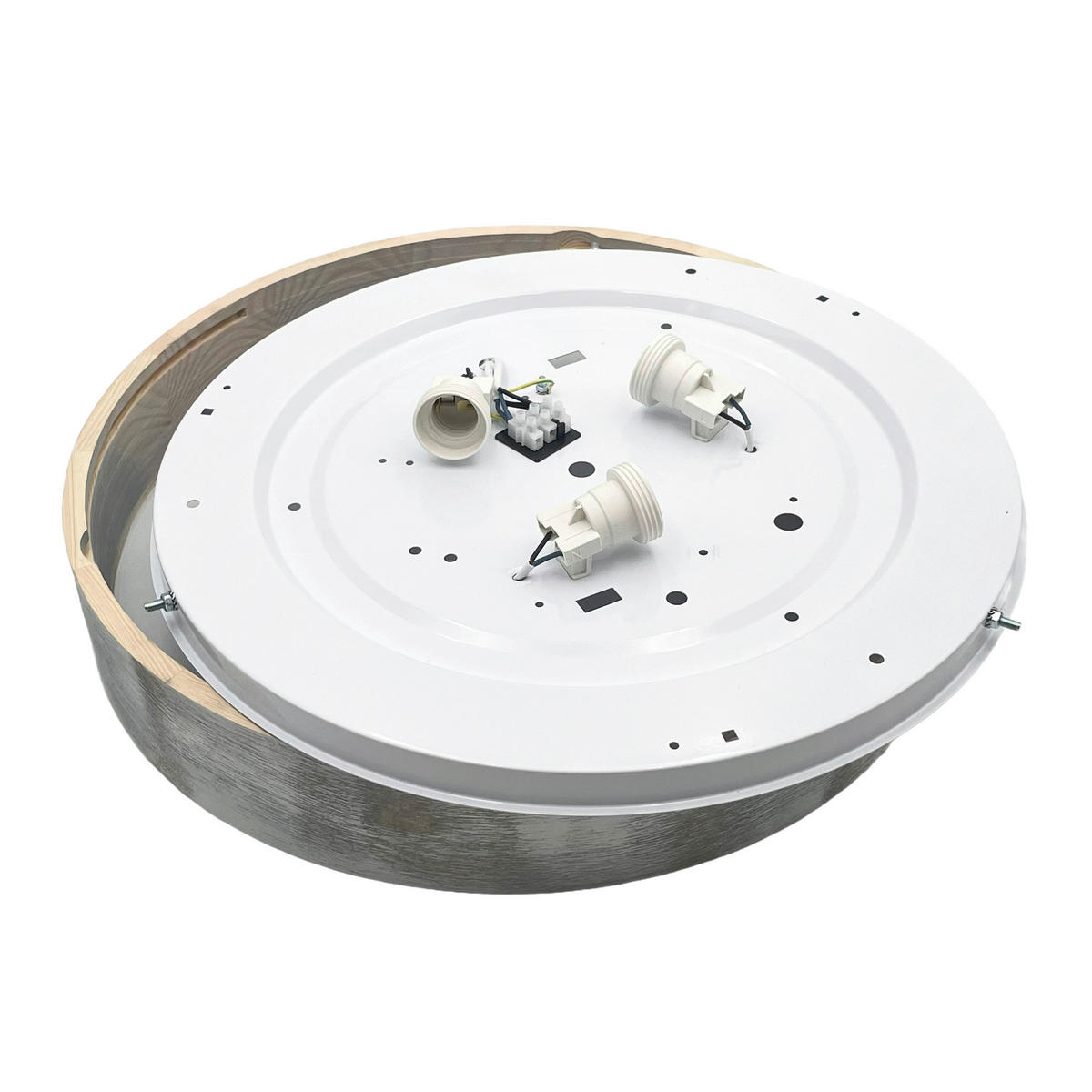 Lamkur Deckenleuchte weiß hellbraun Holz Glas B/H/L: ca. 48,5x12x48,5 cm 3 Brennstellen Eveline - weiß/hellbraun (48,50/48,50/12,00cm) - Lamkur