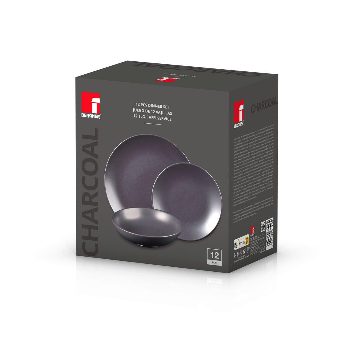 BERGNER Geschirrset CHARCOAL schwarz Steingut 12 tlg. CHARCOAL - schwarz (28,00/20,20/28,60cm) - BERGNER