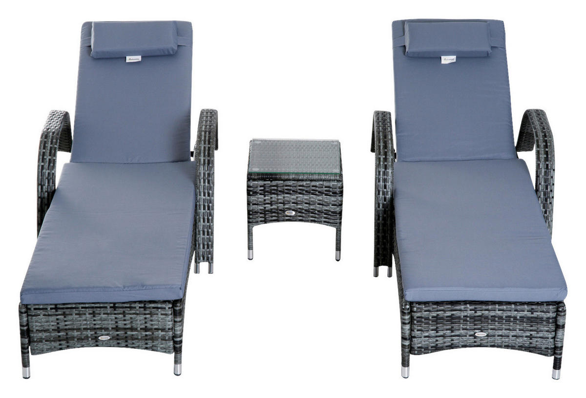 Outsunny Gartenliege grau Metall Rattan-Gartenliege_3tlg. - grau - Outsunny