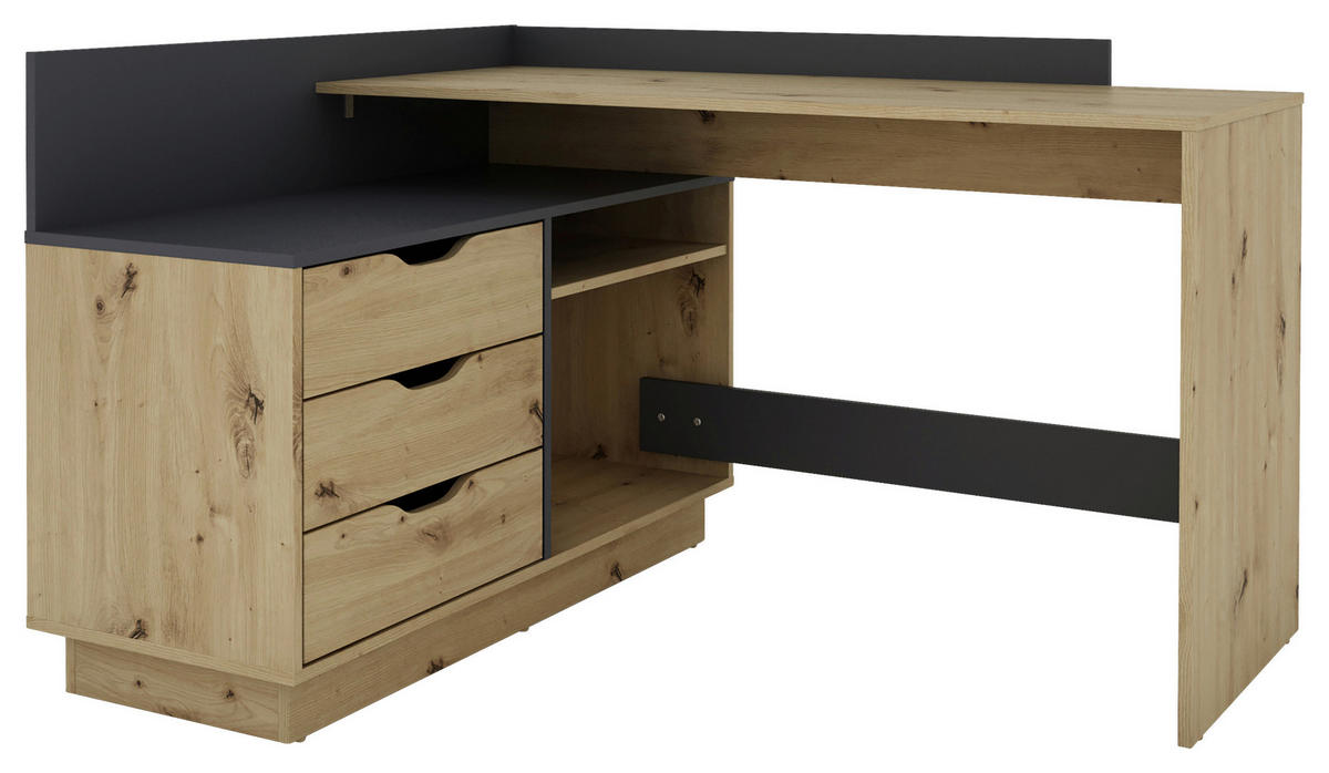 Winkelschreibtisch BELFAST anthrazit Eiche Nachbildung B/H/T: ca. 129x83,5x105 cm BELFAST - Eiche/anthrazit (129,00/83,50/105,00cm) - byLIVING