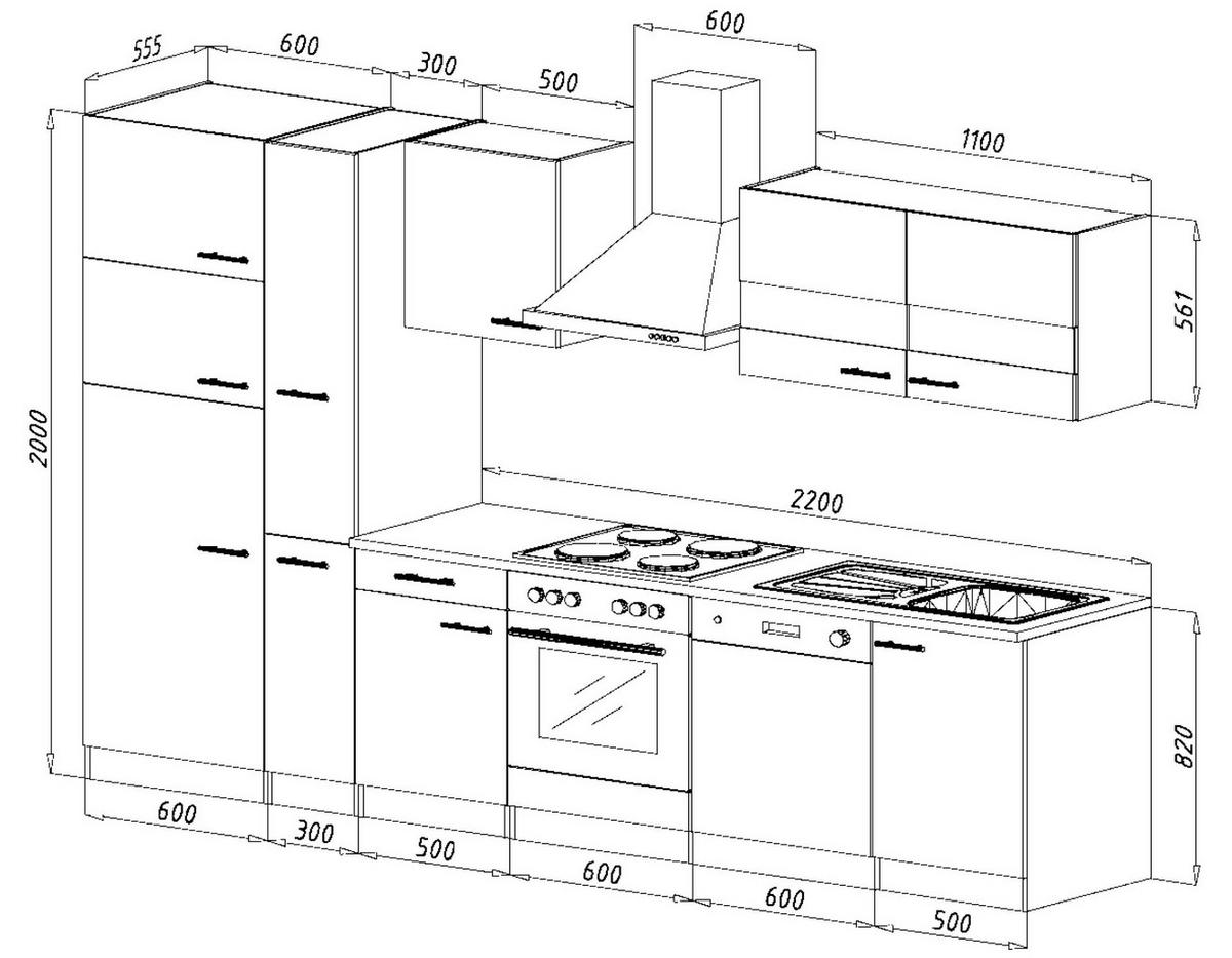 Respekta Küchenblock Economy weiß matt B/H/T: ca. 310x200x60 cm Economy - Eiche/weiß (310,00/200,00/60,00cm) - Respekta