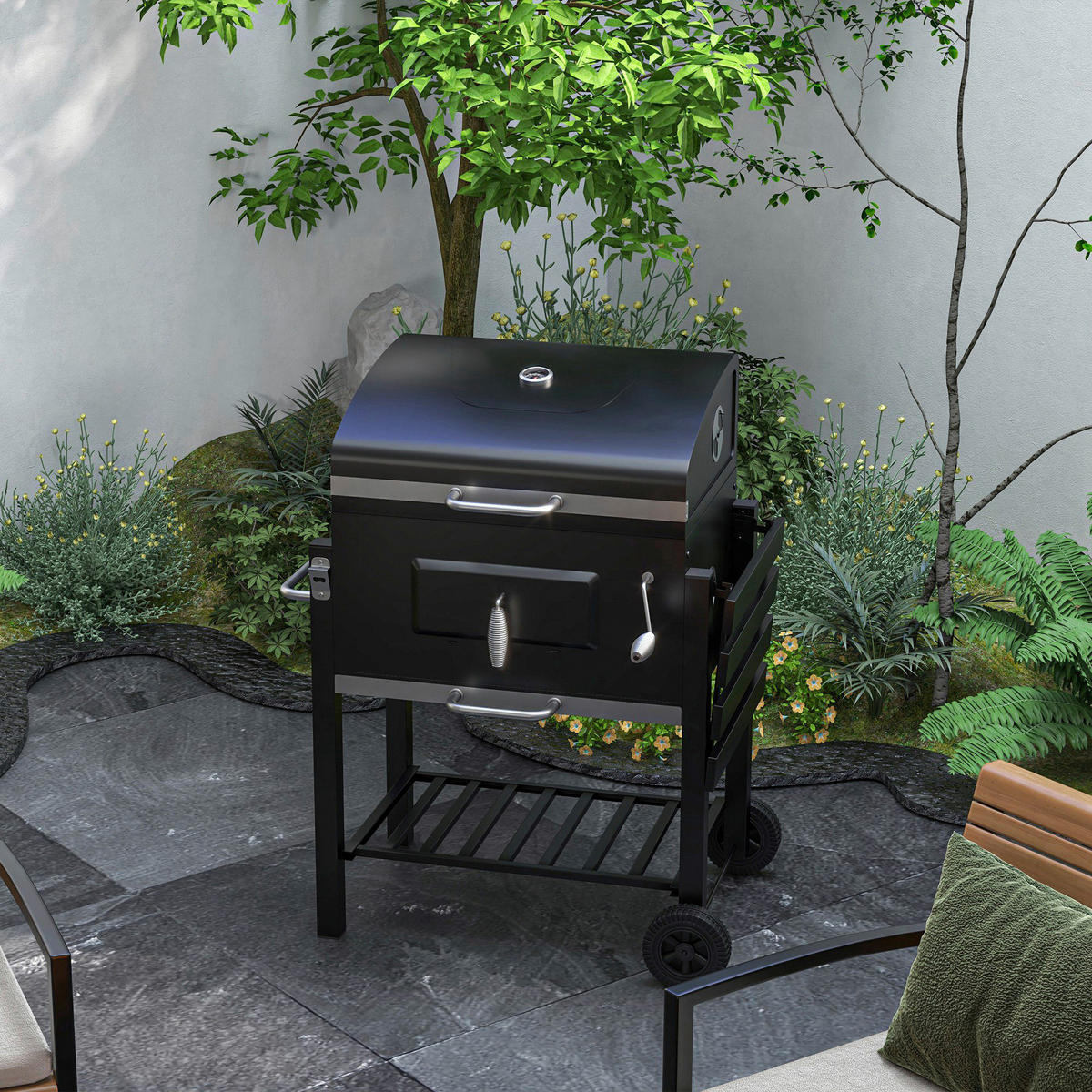 Outsunny Holzkohlegrill Edelstahl B/H/L: ca. 65x108x113 cm Holzkohlegrill - schwarz (113,00/65,00/108,00cm) - Outsunny
