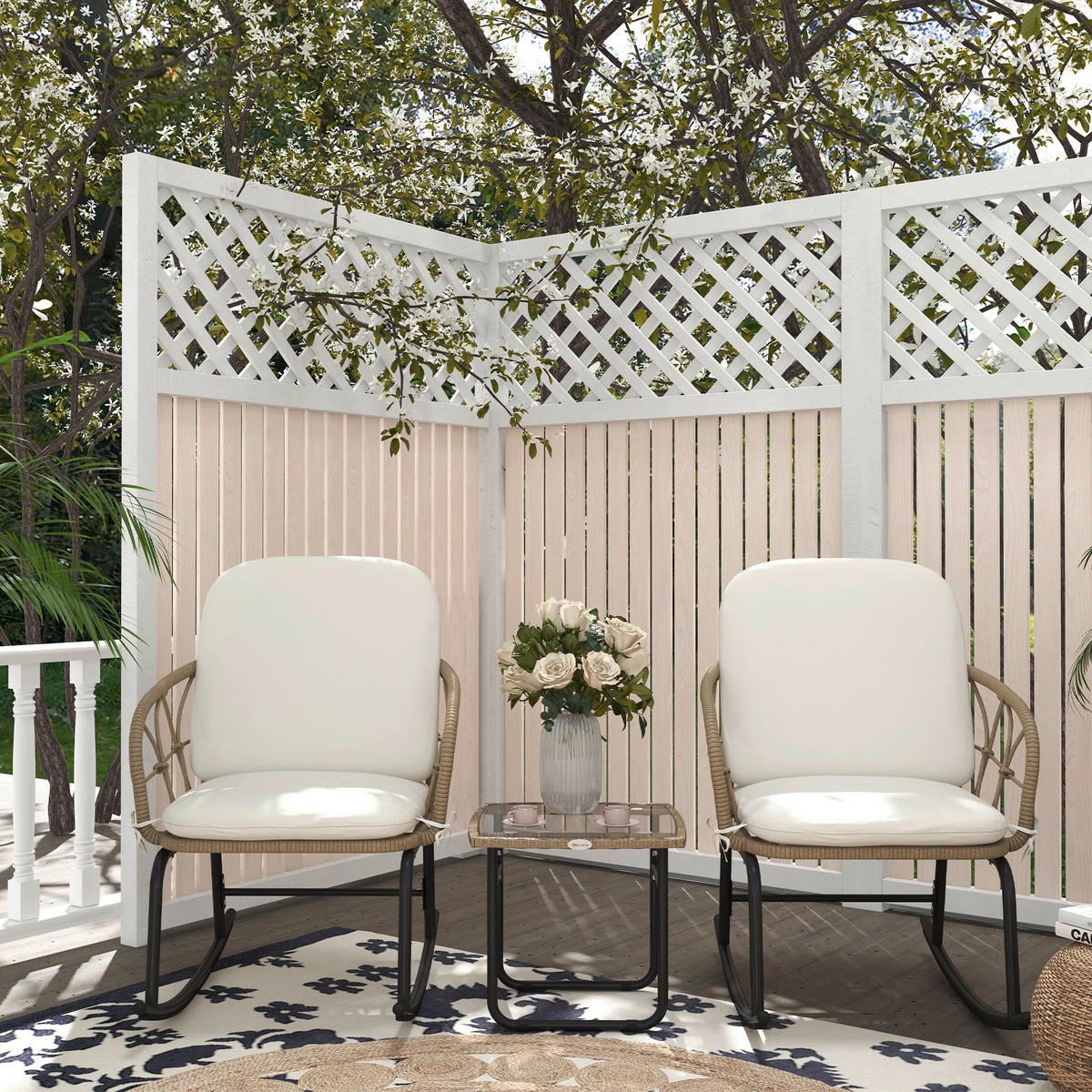 Outsunny Sitzgruppe creme Edelstahl B/H/L: ca. 82x63x75 cm Gartenmöbel-Set - gelb/creme (75,00/82,00/63,00cm) - Outsunny