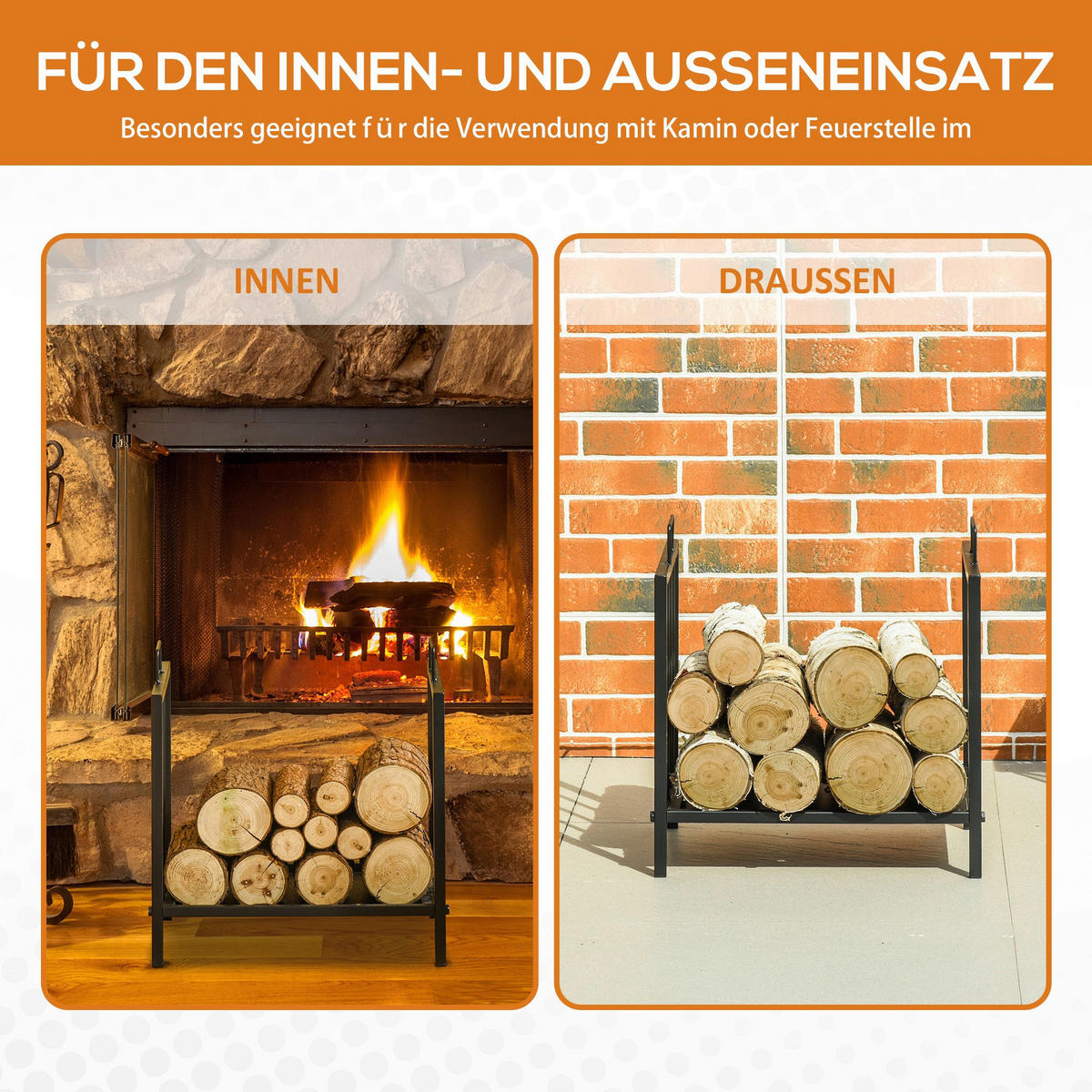 Outsunny Windfluss und hält das Holz trocken schwarz B/H/L: ca. 33x46x42 cm Kaminholzständer 842-209 - schwarz (42,00/33,00/46,00cm) - Outsunny