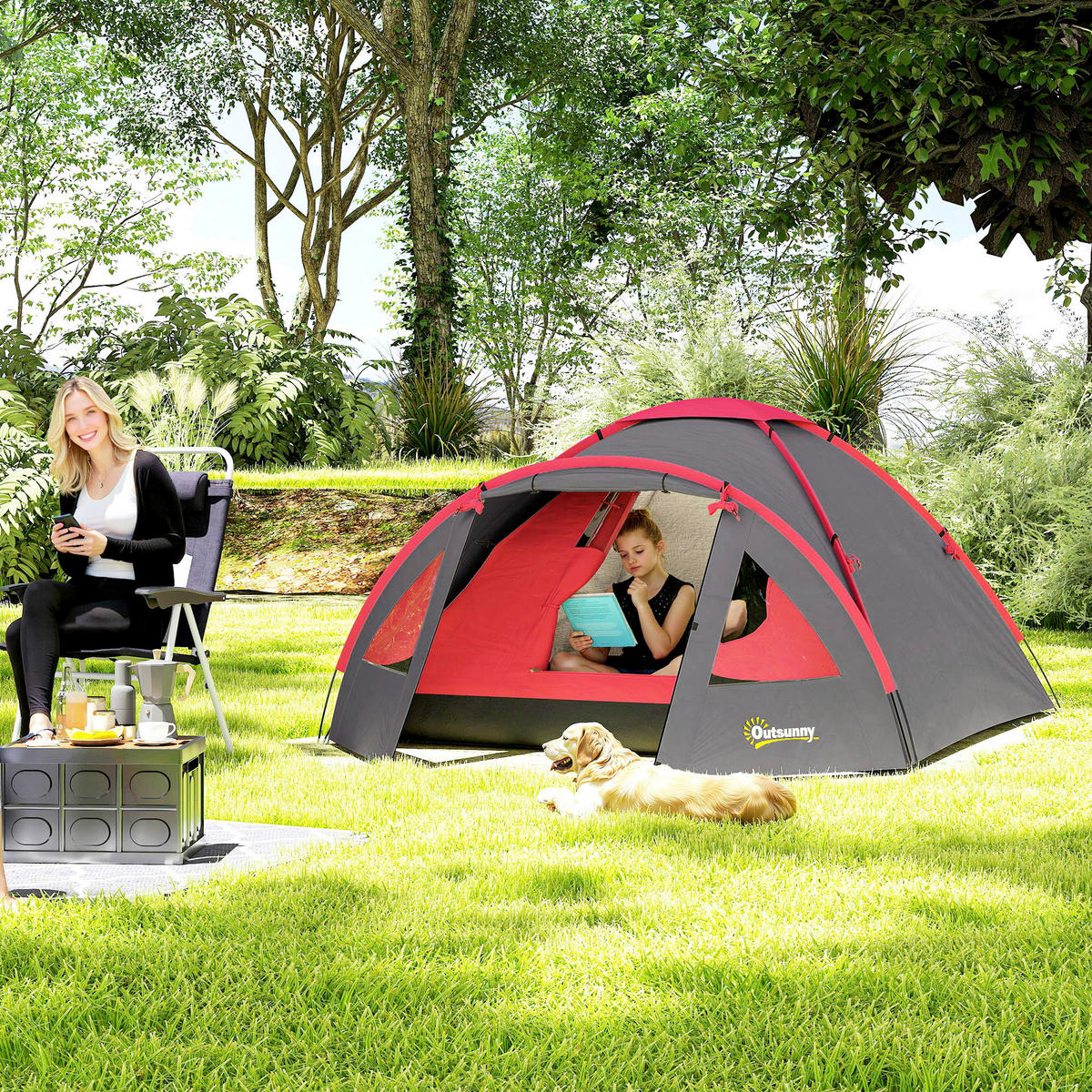 Outsunny Campingzelt grau Polyester B/H/L: ca. 215x130x315 cm Campingzelt - grau (315,00/215,00/130,00cm) - Outsunny
