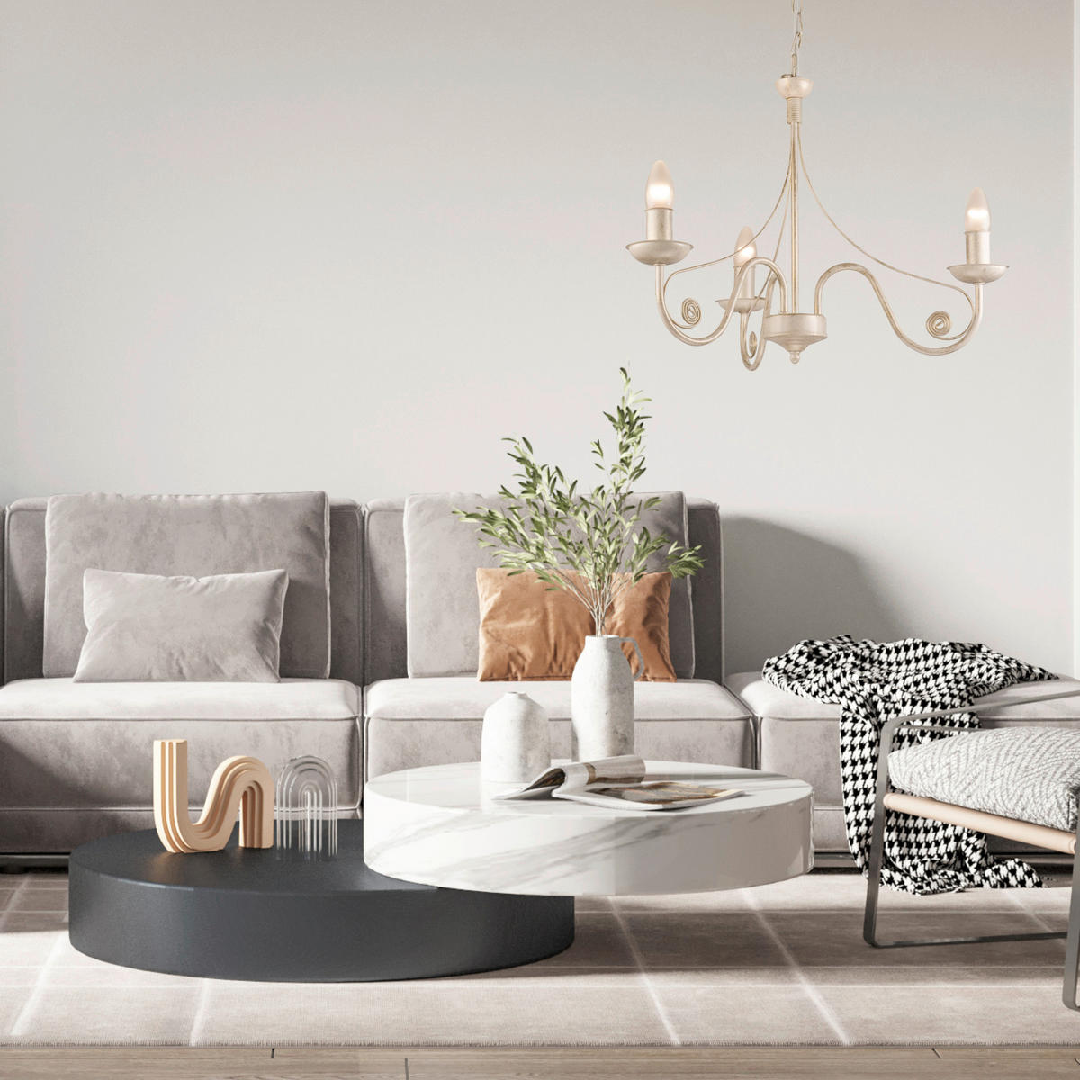 Lamkur Pendelleuchte DONATO 22512 weiß Stahl H/L: ca. 72x45 cm E14 3 Brennstellen Donato - weiß (45,00cm) - Lamkur