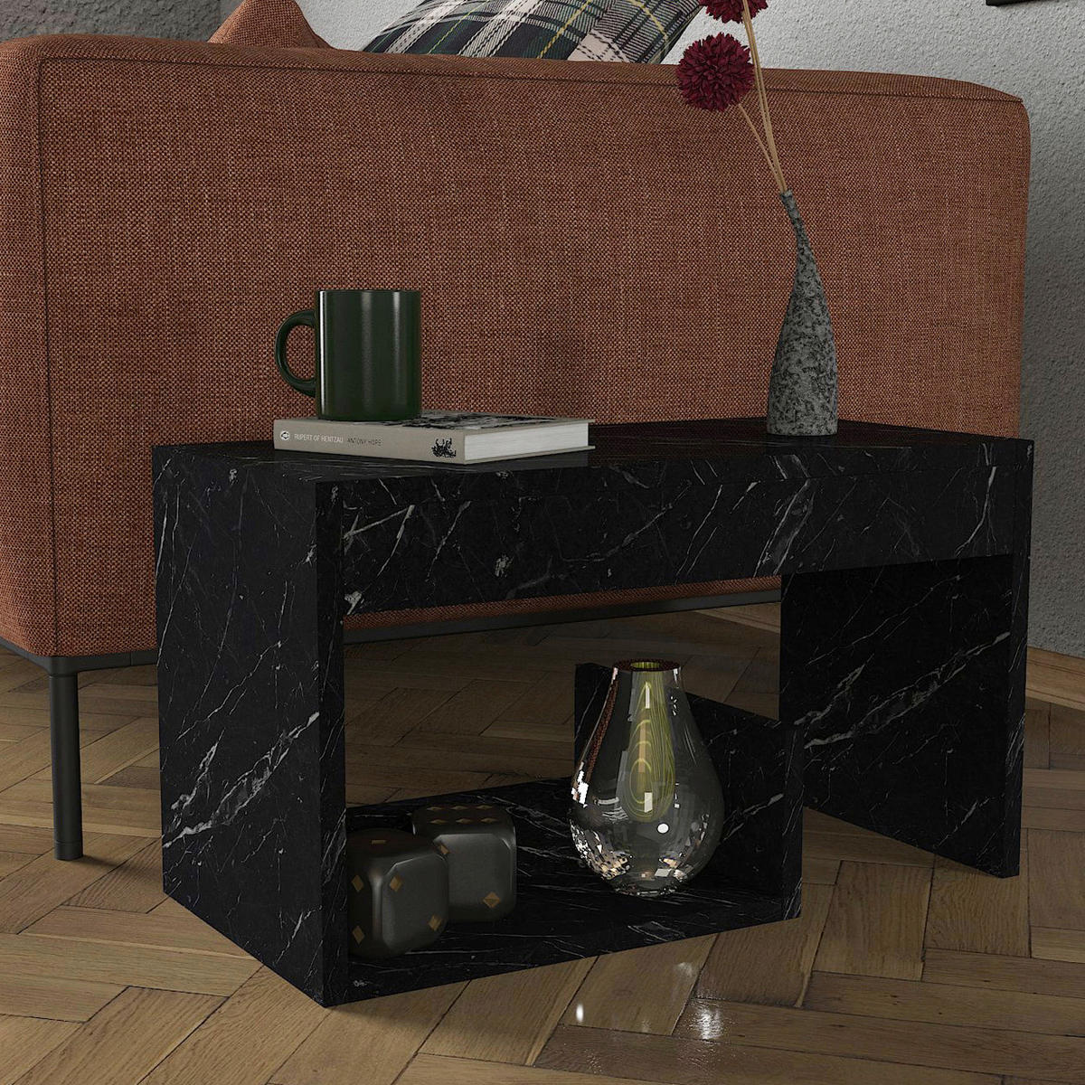 Beistelltisch Bendir Marmoroptik glänzend B/H/T: ca. 35x60x29,5 cm Bendir - Marmoroptik (35,00/60,00/29,50cm) - moebel17