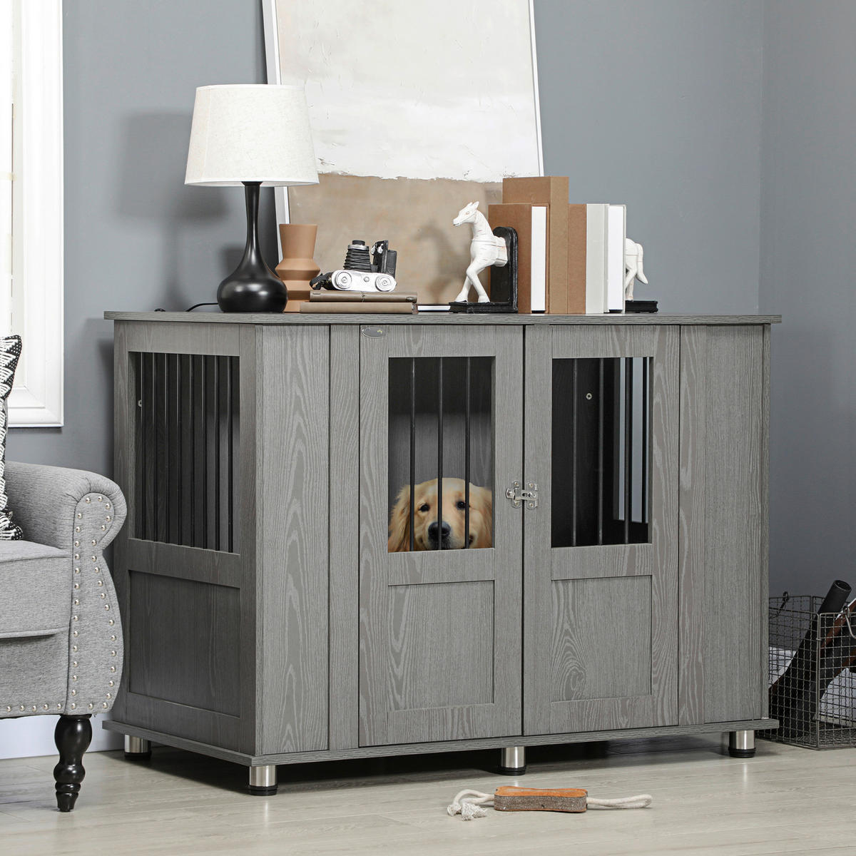 PawHut Hunde-Zubehör grau Spanplatte B/H/L: ca. 60x116x87 cm Hundekäfig - grau (87,00/60,00/116,00cm) - PawHut