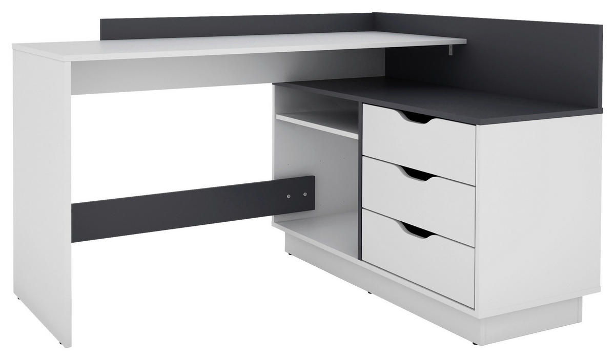 Winkelschreibtisch BELFAST weiß anthrazit B/H/T: ca. 129x83,5x105 cm BELFAST - weiß/anthrazit (129,00/83,50/105,00cm) - byLIVING
