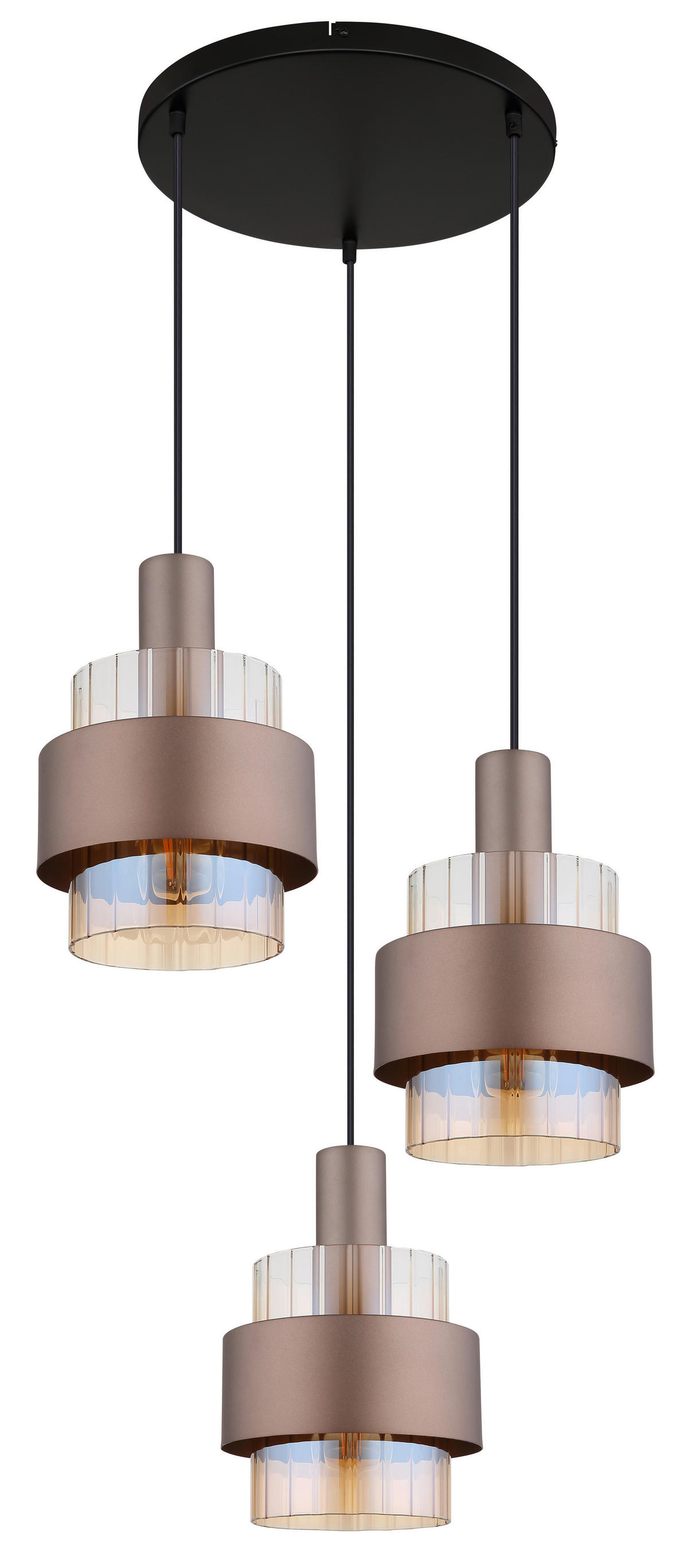 GLOBO Pendelleuchte amber schwarz Glas Metall H/D: ca. 150x45 cm E27 3 Brennstellen MILLEY - schwarz/amber (45,00/150,00cm) - GLOBO