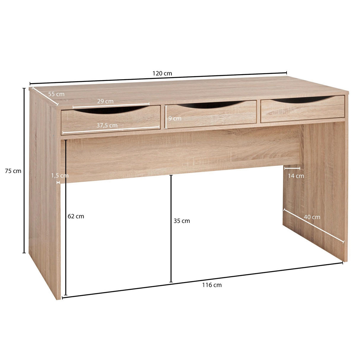 Schreibtisch Eiche Sonoma Nachbildung B/H/T: ca. 120x75x55 cm Schreibtisch - Eiche (120,00/75,00/55,00cm) - Wohnling