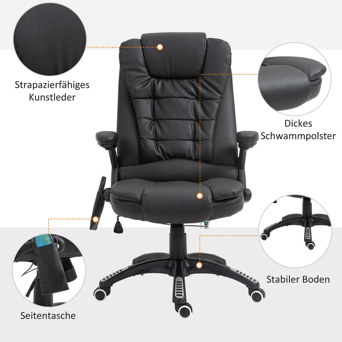 Chefsessel A2-0055 schwarz PVC Kunstleder A2-0055 - schwarz (62,00/111,00/68,00cm) - HOMCOM