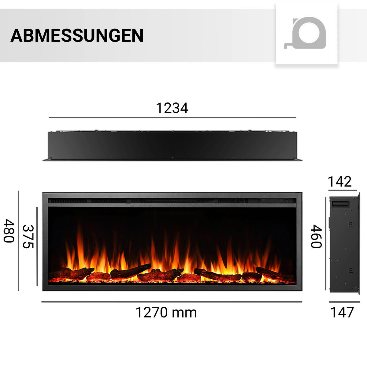 Balderia Elektrischer-Kamin Atlanta EF287B schwarz B/H/L: ca. 14,7x48x127 cm Elektro-Kamin Atalanta 50" - schwarz (127,00/14,70/48,00cm) - Balderia