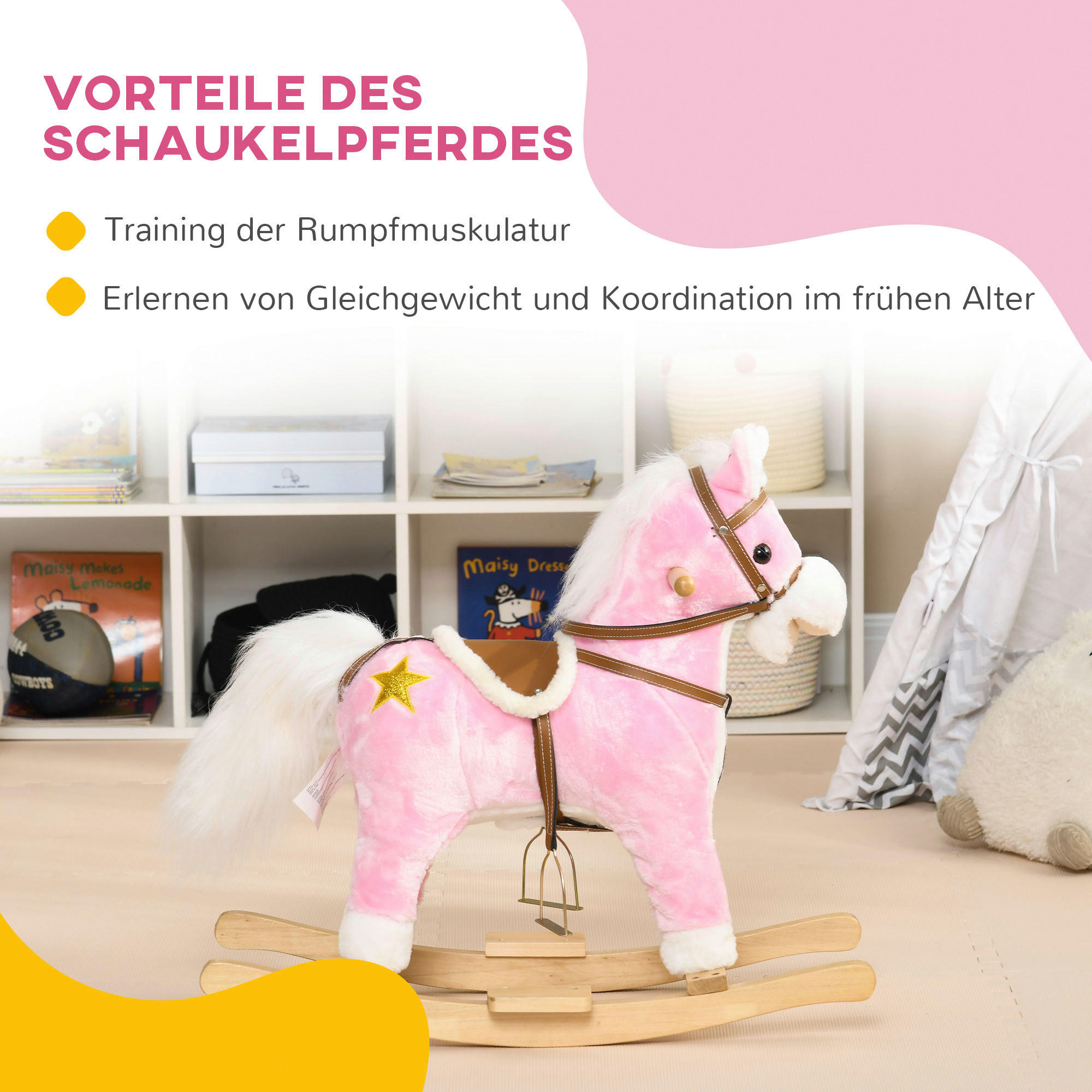 HOMCOM Schaukelpferd B/H/L: ca. 26x62x68 cm Schaukelpferd - rosa (68,00/26,00/62,00cm) - HOMCOM