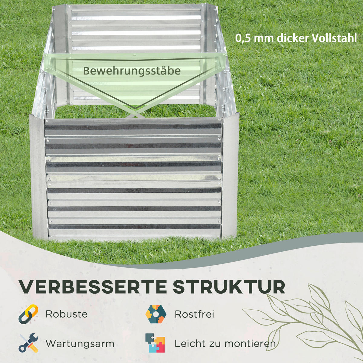 Outsunny Hochbeet silber Stahl B/H/L: ca. 90x59x180 cm Hochbeet - silber (180,00/90,00/59,00cm) - Outsunny