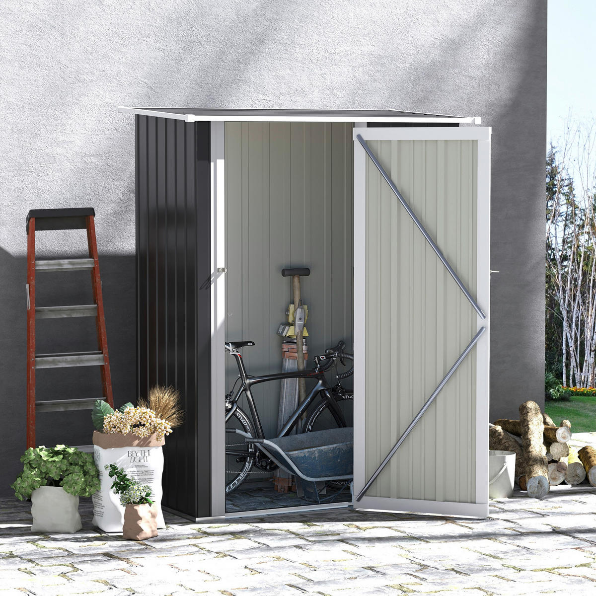 Outsunny Gartenhaus dunkelgrau B/H/L: ca. 84x189x142 cm Gartenhaus - dunkelgrau (142,00/84,00/189,00cm) - Outsunny