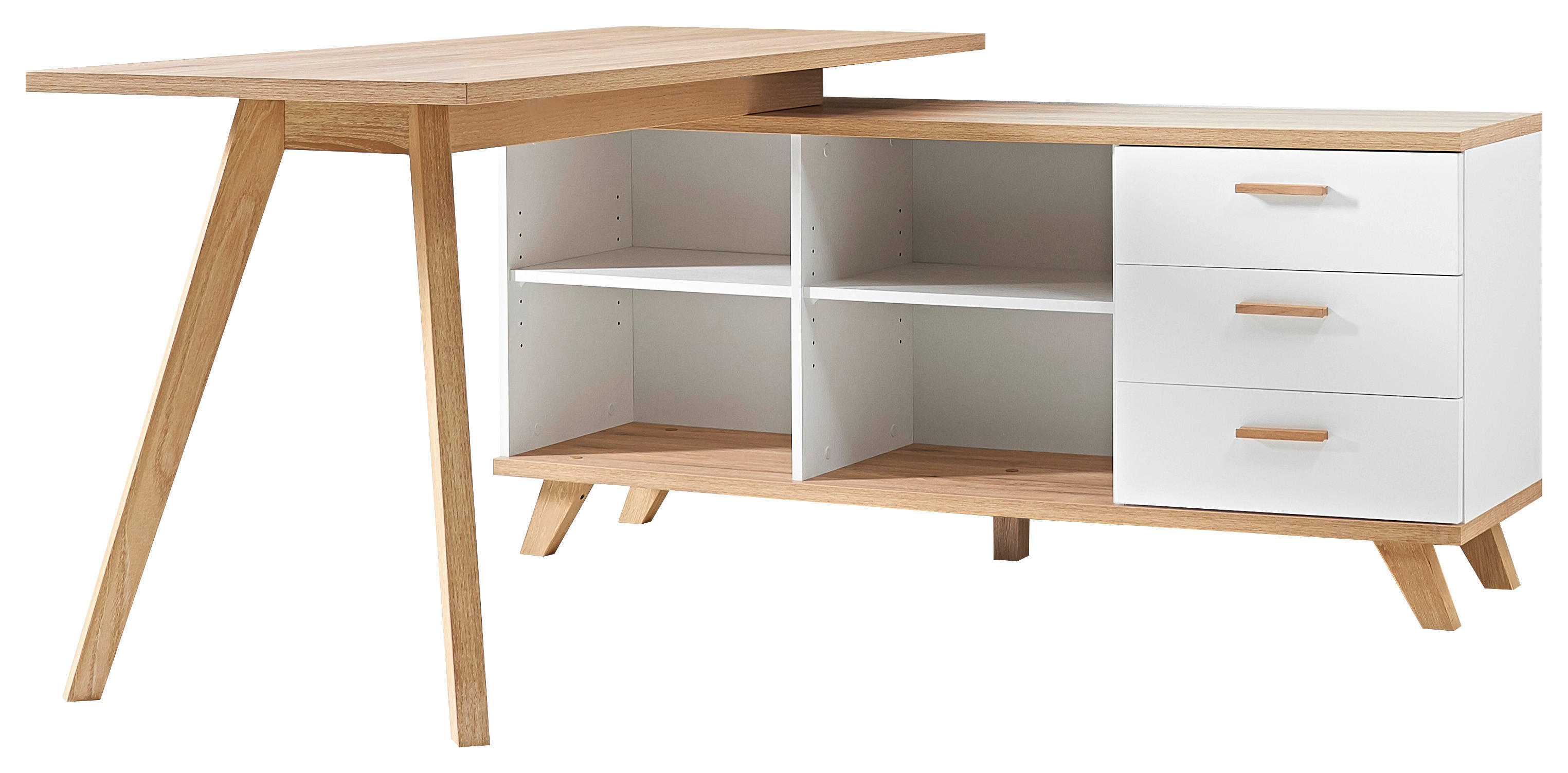Schreibtisch weiß Eiche San-Remo Nachbildung B/H/T: ca. 144x75x145 cm Schreibtisch 4058 - Eiche/weiß (144,00/75,00/145,00cm)