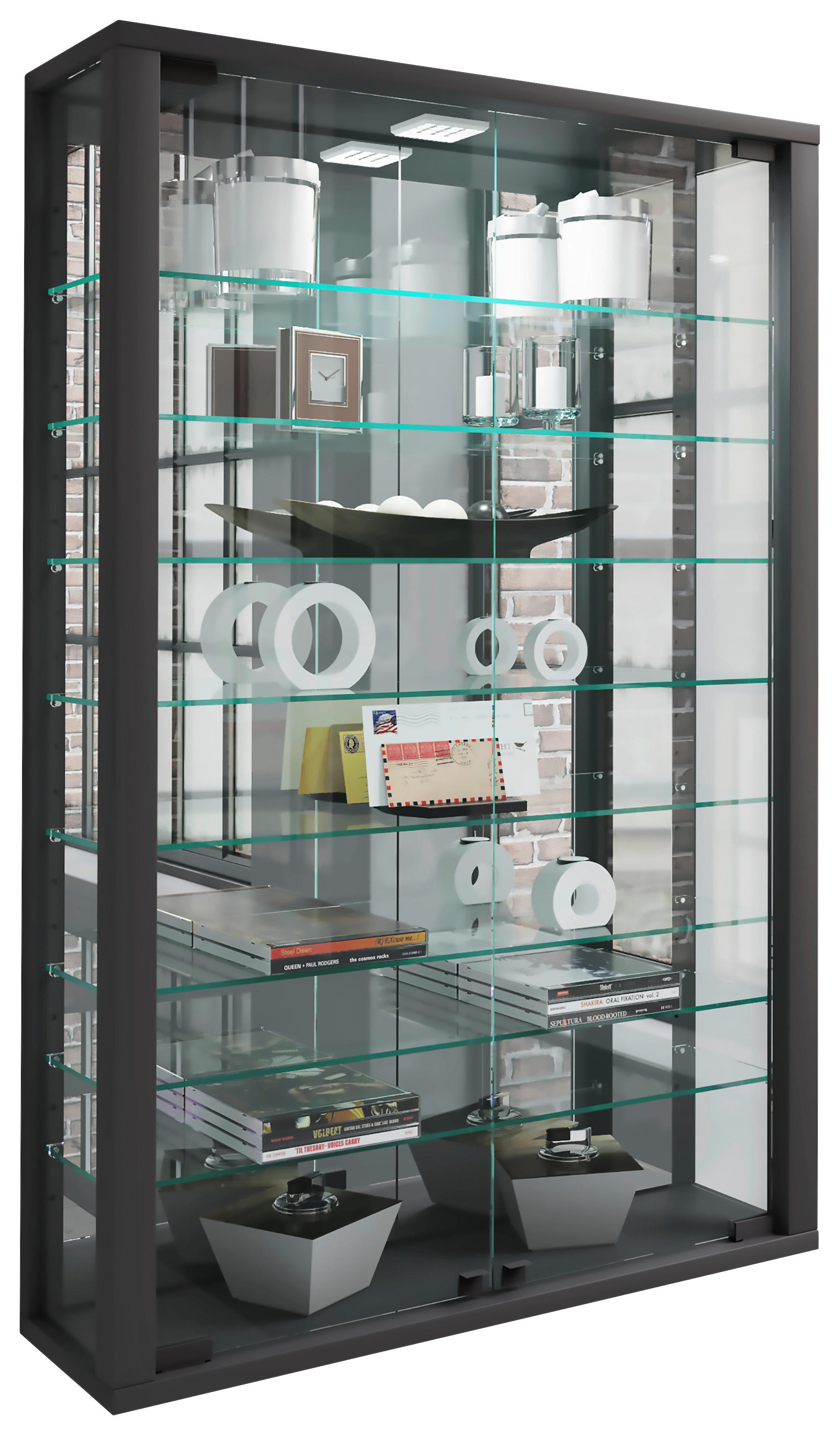 Vitrine Vitrosa schwarz Holzwerkstoff Glas B/H/T: ca. 59x91x18 cm Vitrosa - schwarz (59,00/91,00/18,00cm) - VCM Möbel