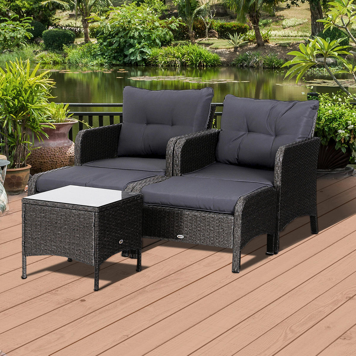 Outsunny Gartensitzgruppe dunkelgrau Polyrattan Gartengarnitur_5tlg. - dunkelgrau - Outsunny
