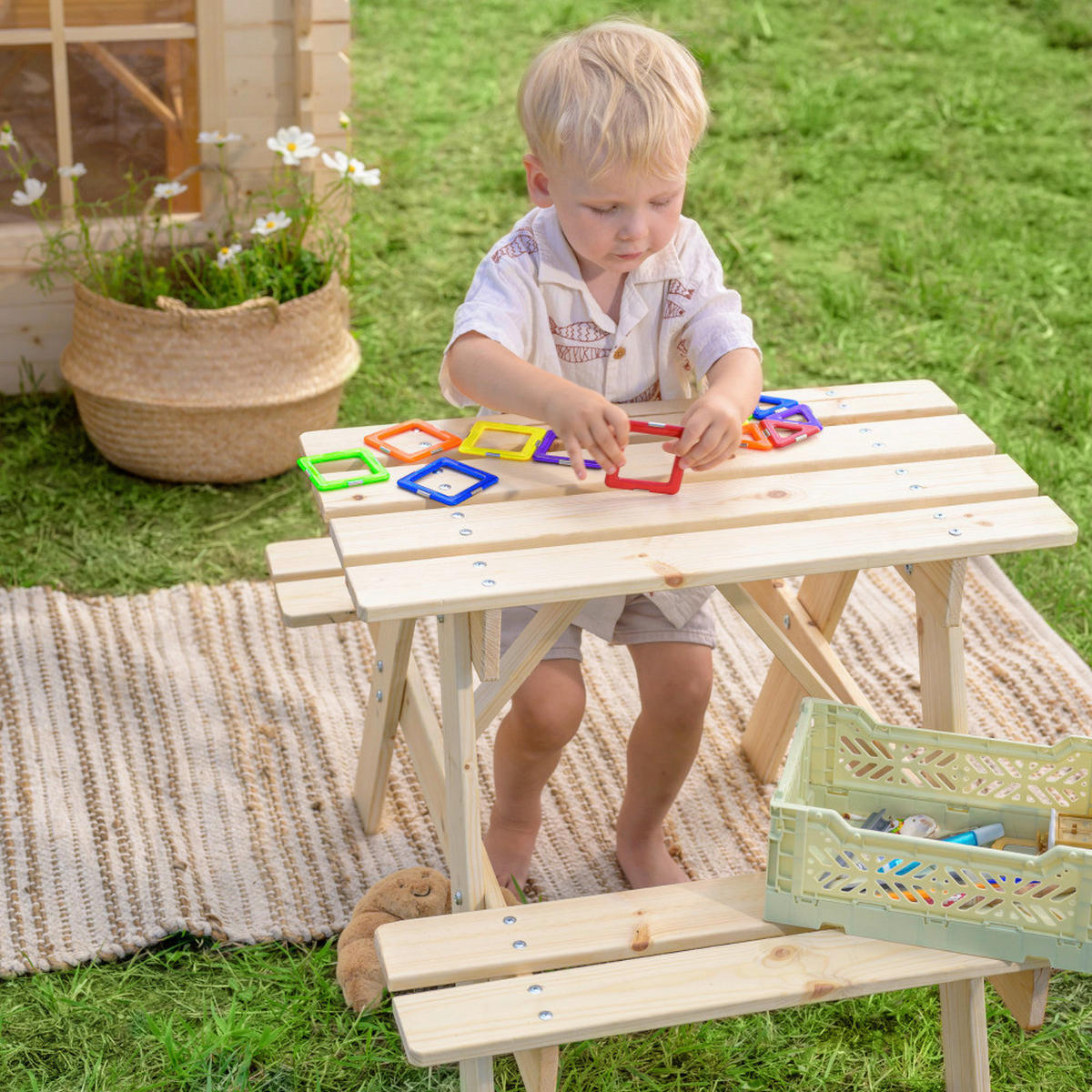 Timbela Kindersitzgarnitur M012 natur Holz B/H/L: ca. 60x50x81 cm M012 - natur (81,00/60,00/50,00cm) - Timbela