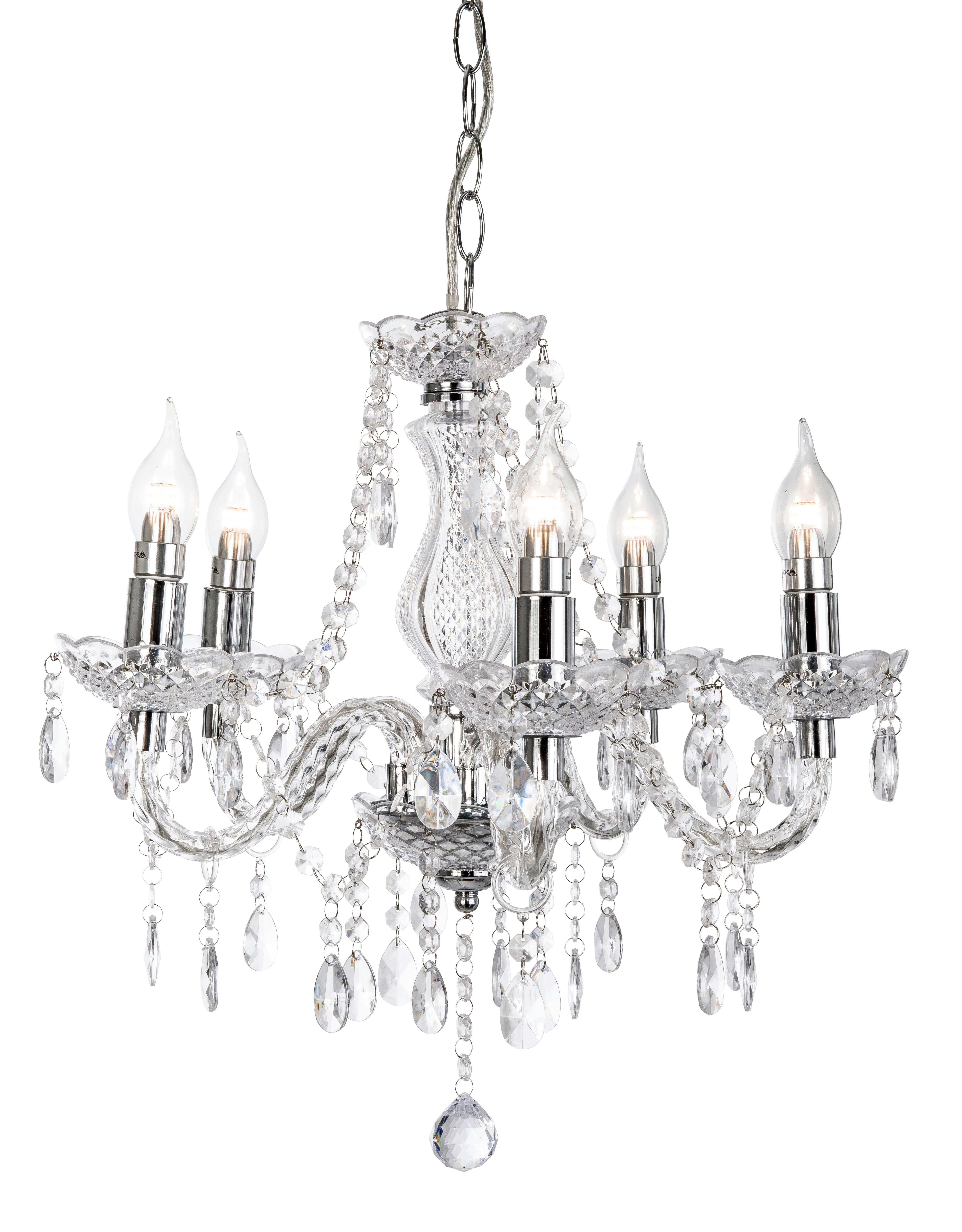 Nowa Lüsterkrone 15100501 Chrom Metall H/D: ca. 150x48 cm E14 5 Brennstellen MARIE - Chrom (48,00/150,00cm) - Nowa