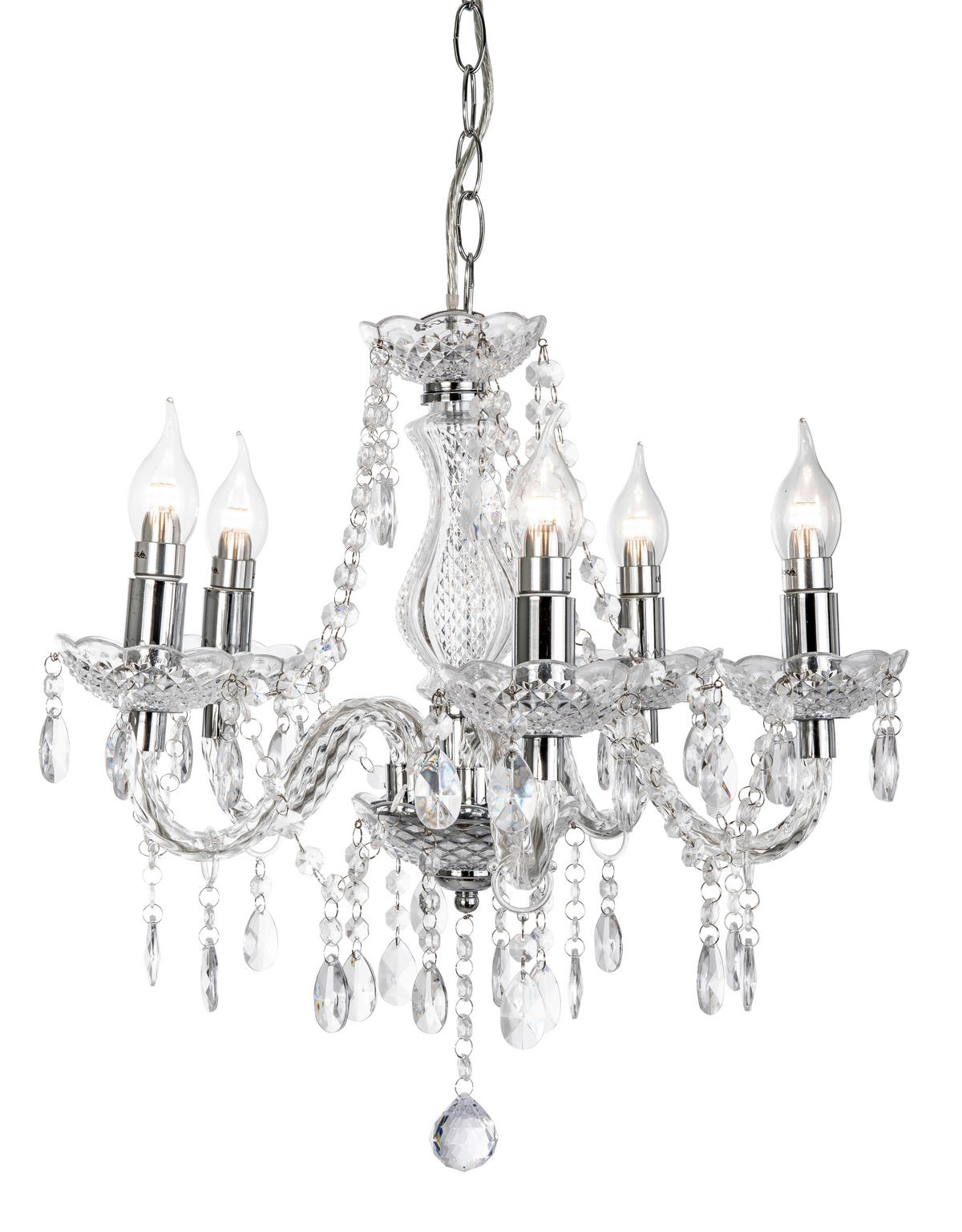 Nowa Lüsterkrone 15100501 Chrom Metall H/D: ca. 150x48 cm E14 5 Brennstellen MARIE - Chrom (48,00/150,00cm) - Nowa