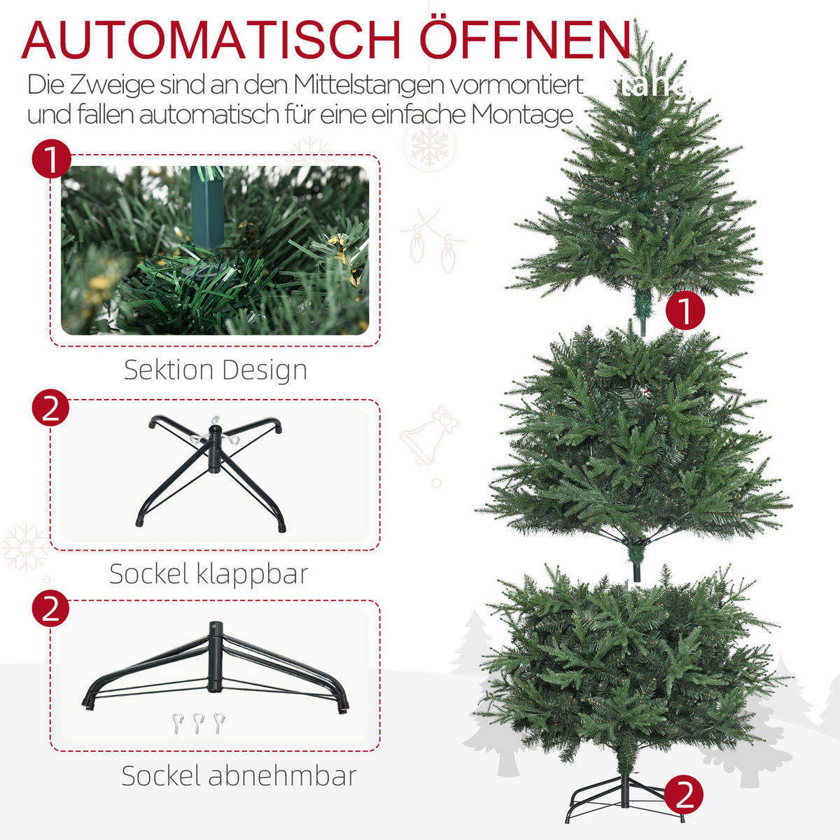 HOMCOM Weihnachtsbaum Weihnachtsbaum - grün (180,00/120,00/120,00cm) - HOMCOM