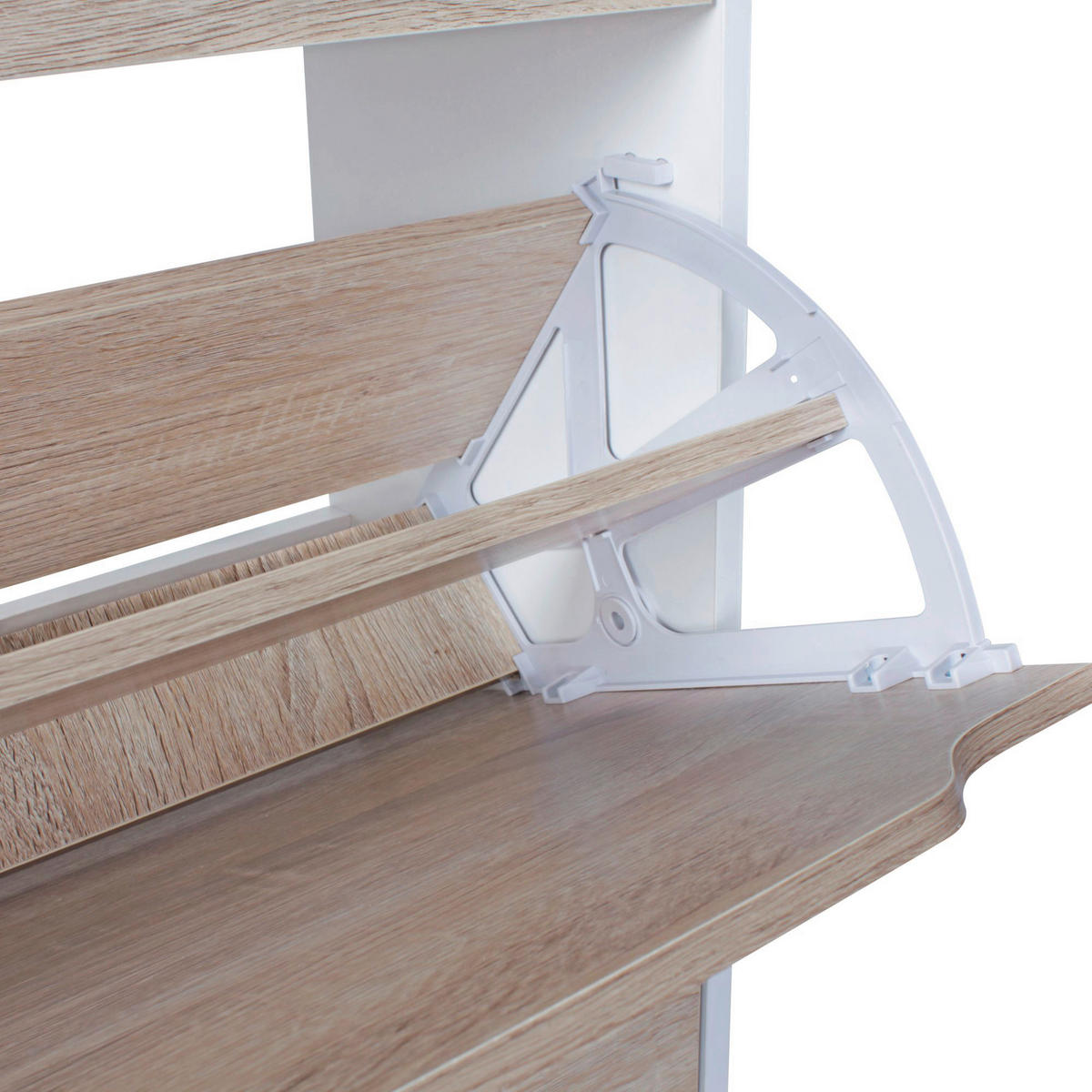 Schuhschrank Eiche Sonoma Nachbildung weiß B/H/T: ca. 60x150x24 cm Schuhschrank - Eiche/weiß (60,00/150,00/24,00cm) - Wohnling