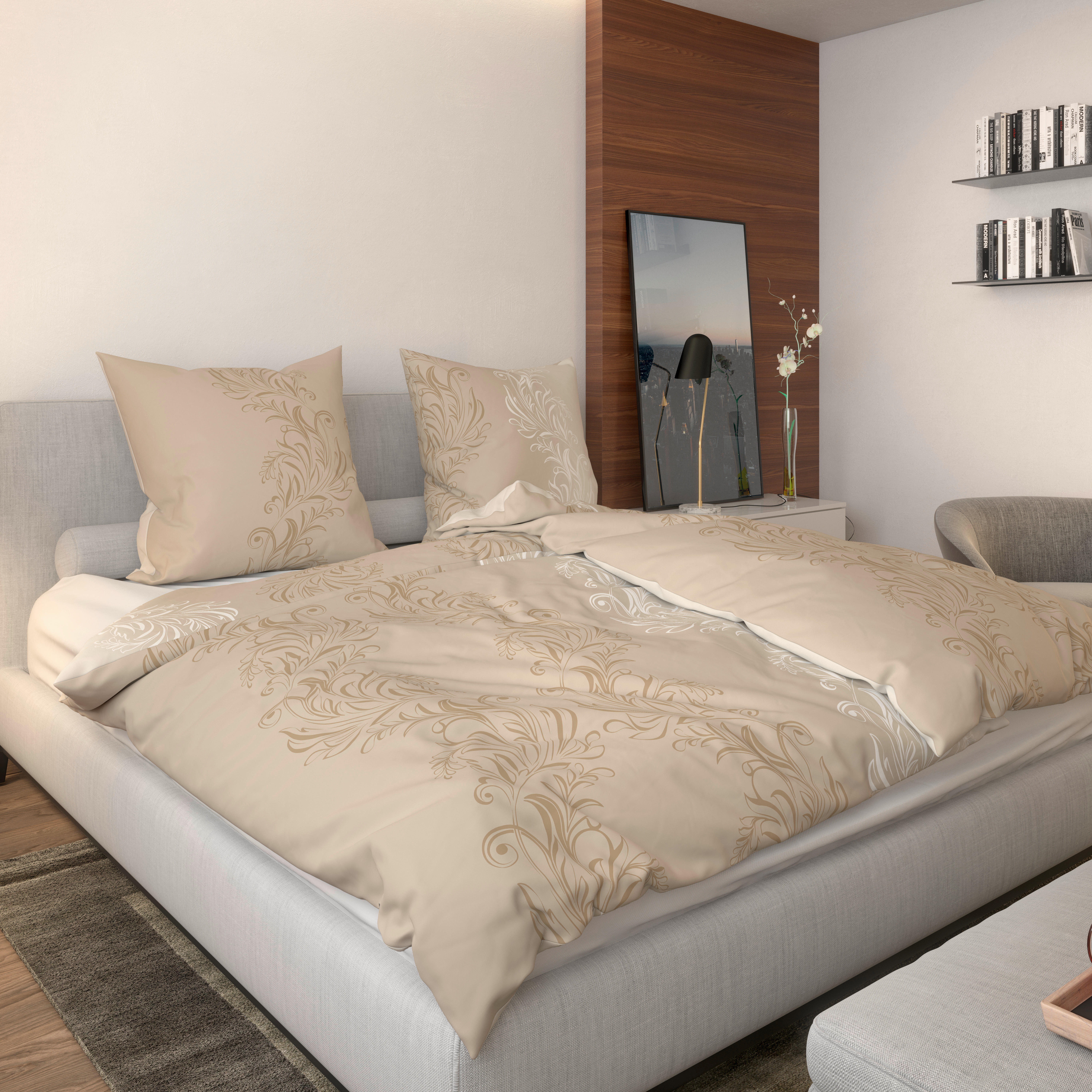 Baumwoll Bettwäsche Biber Bettwäsche_Biber_Catharina 135x200 - sand/taupe (135,00/200,00cm) - beau rêve