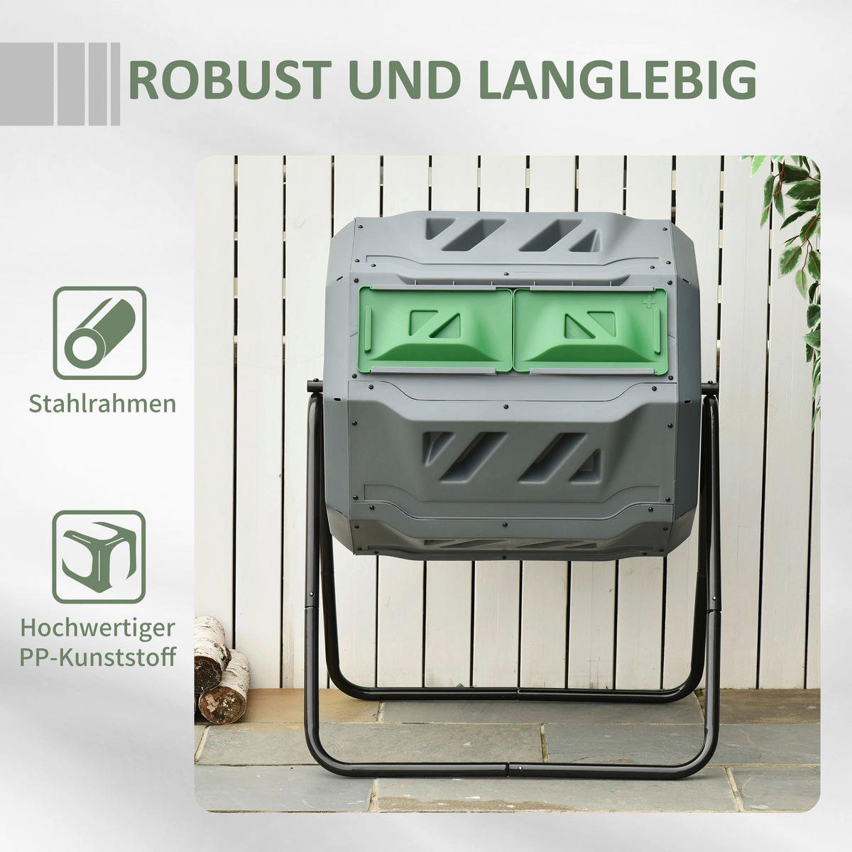 Outsunny Komposttrommel grau B/H/L: ca. 65x96x71 cm Trommelkomposter - grau (71,00/65,00/96,00cm) - Outsunny